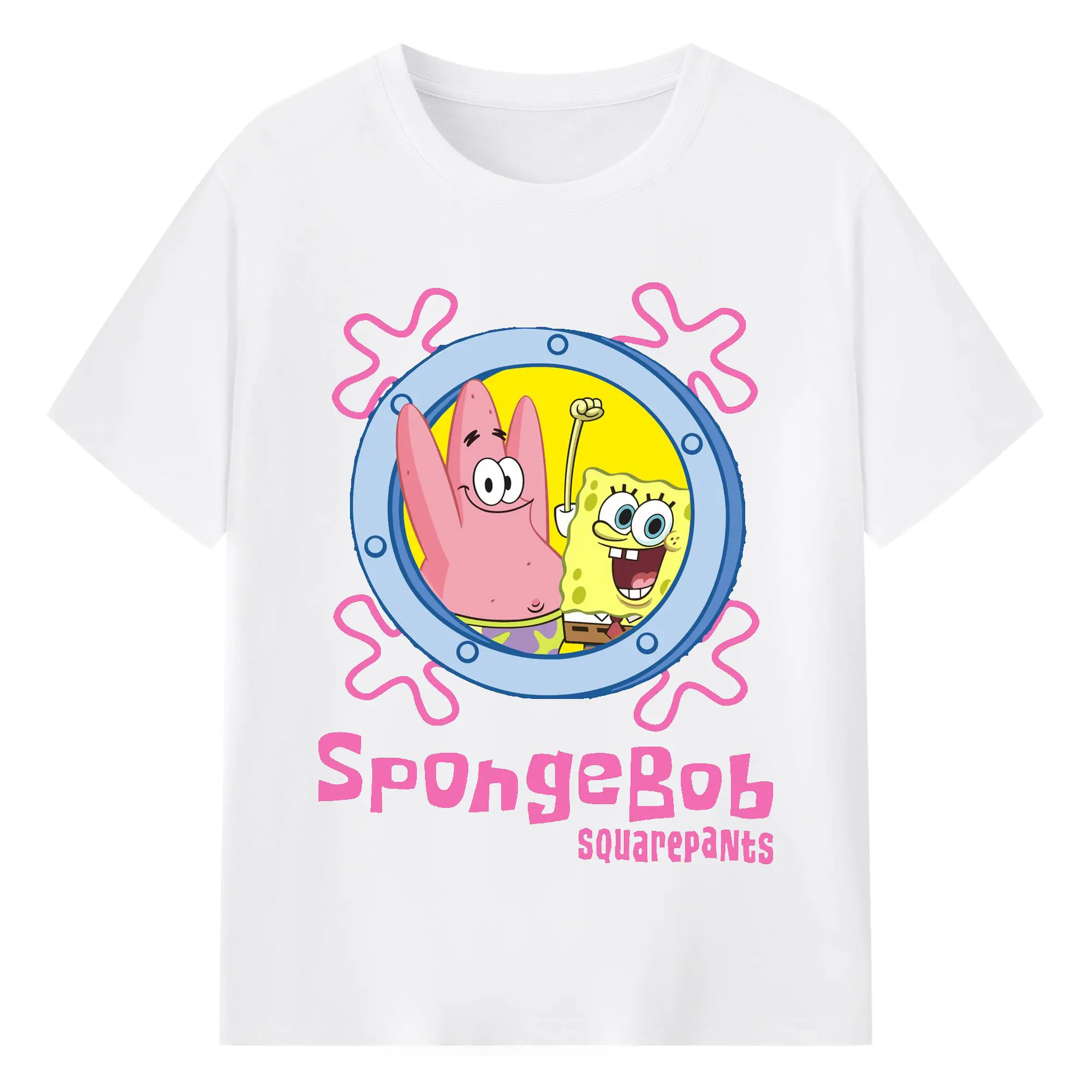 SpongeBob and Patrick Friendship DIY - 180g Cotton T-Shirt With Front Heat Transfer Print – Soft, Lightweight, Fitted Design – Comfortable Casual Wear For Sports & Everyday Use