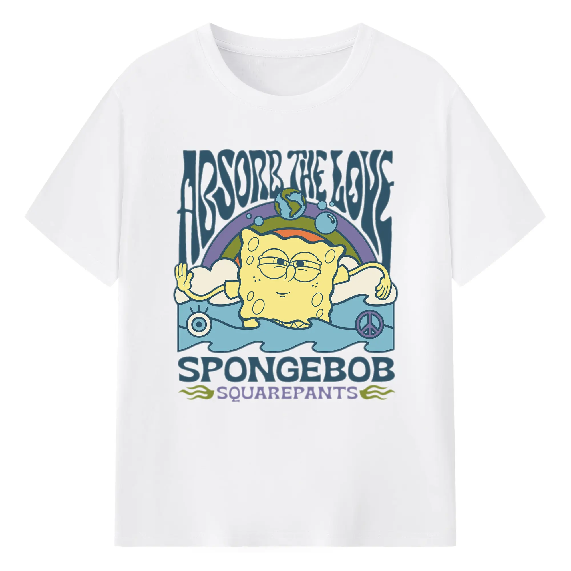 SpongeBob Absorb The Love Trendy DIY - 180g Cotton T-Shirt With Front Heat Transfer Print – Soft, Lightweight, Fitted Design – Comfortable Casual Wear For Sports & Everyday Use