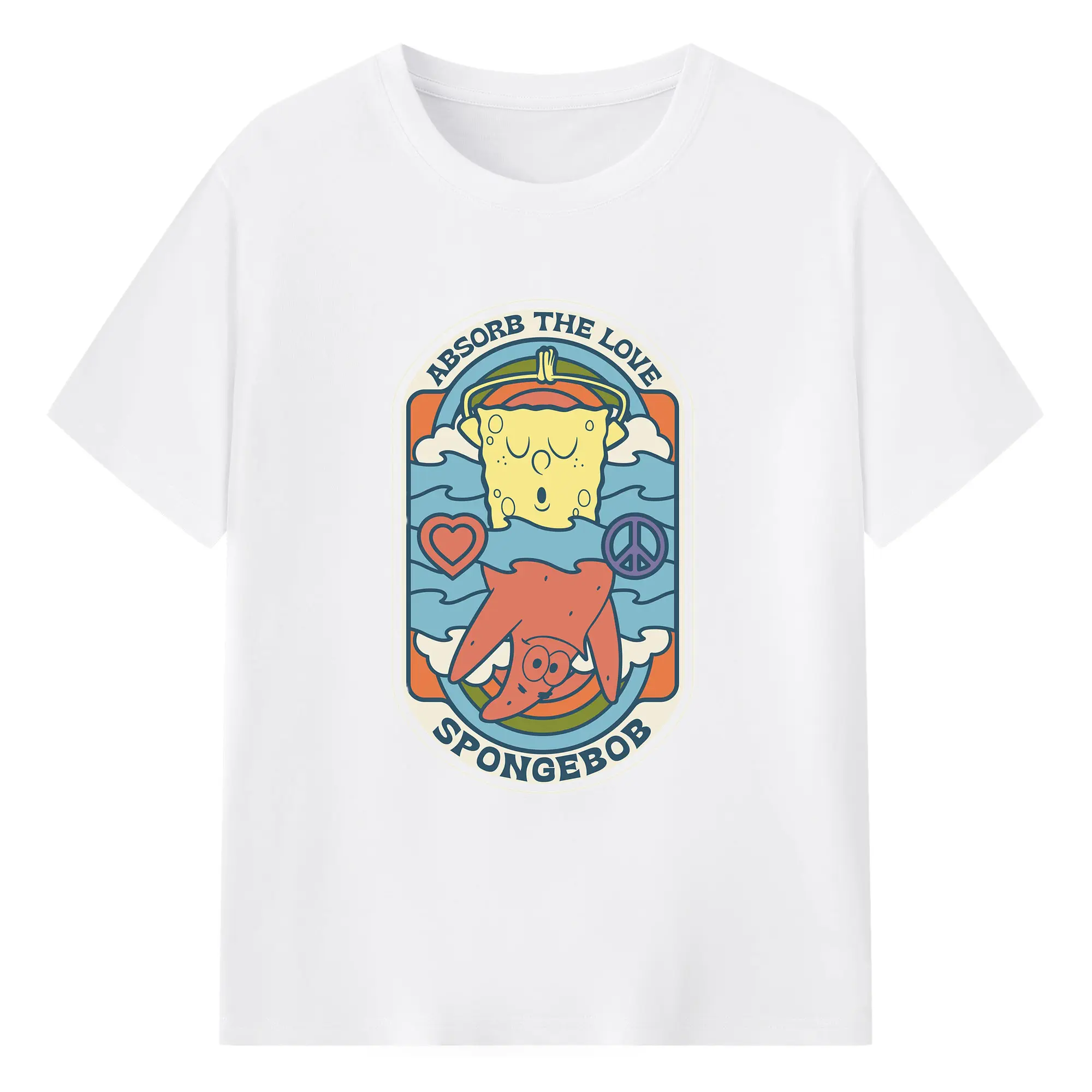 SpongeBob Peace & Love Trendy DIY - 180g Cotton T-Shirt With Front Heat Transfer Print – Soft, Lightweight, Fitted Design – Comfortable Casual Wear For Sports & Everyday Use