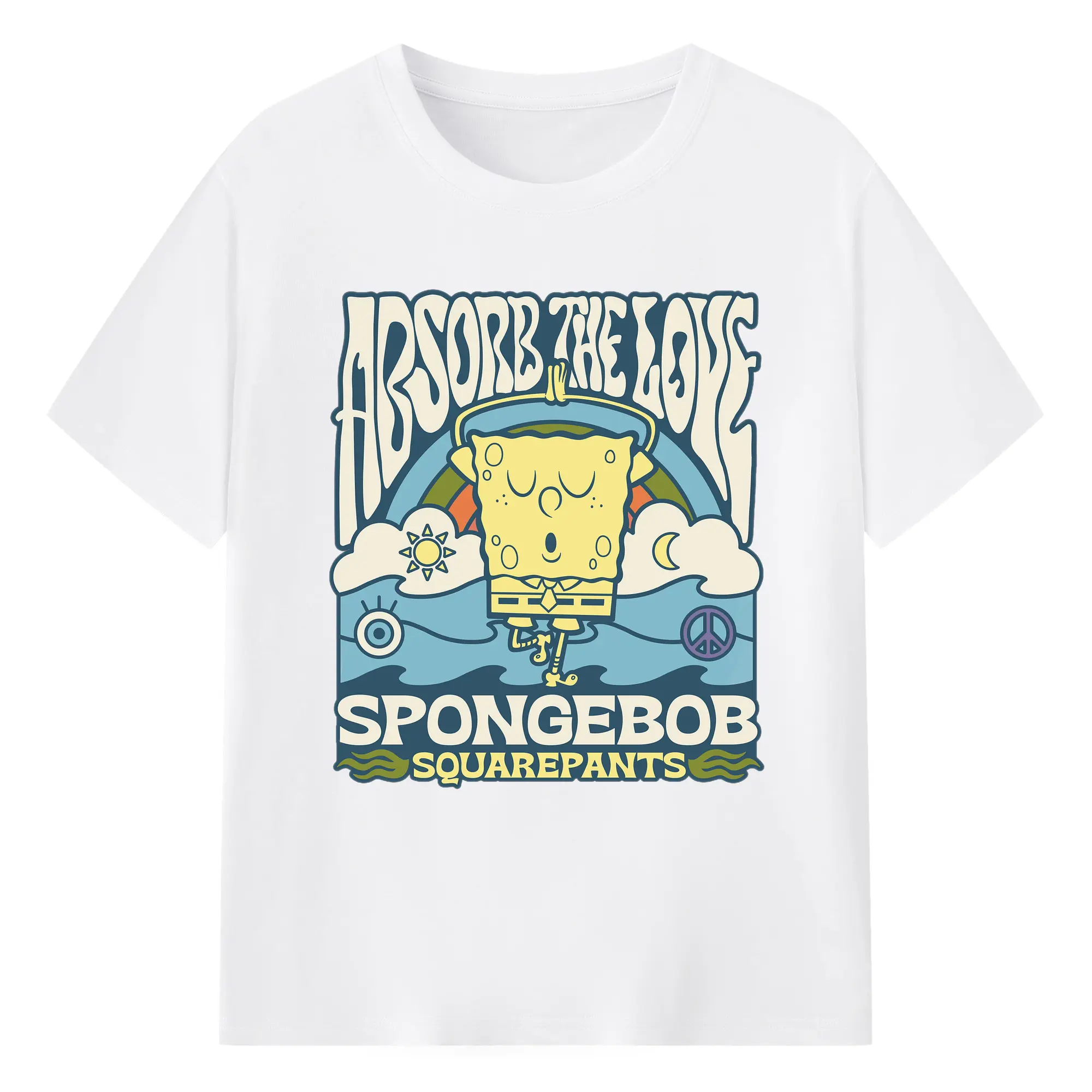 SpongeBob Retro Psychedelic Absorb The Love DIY - 180g Cotton T-Shirt With Front Heat Transfer Print – Soft, Lightweight, Fitted Design – Comfortable Casual Wear For Sports & Everyday Use