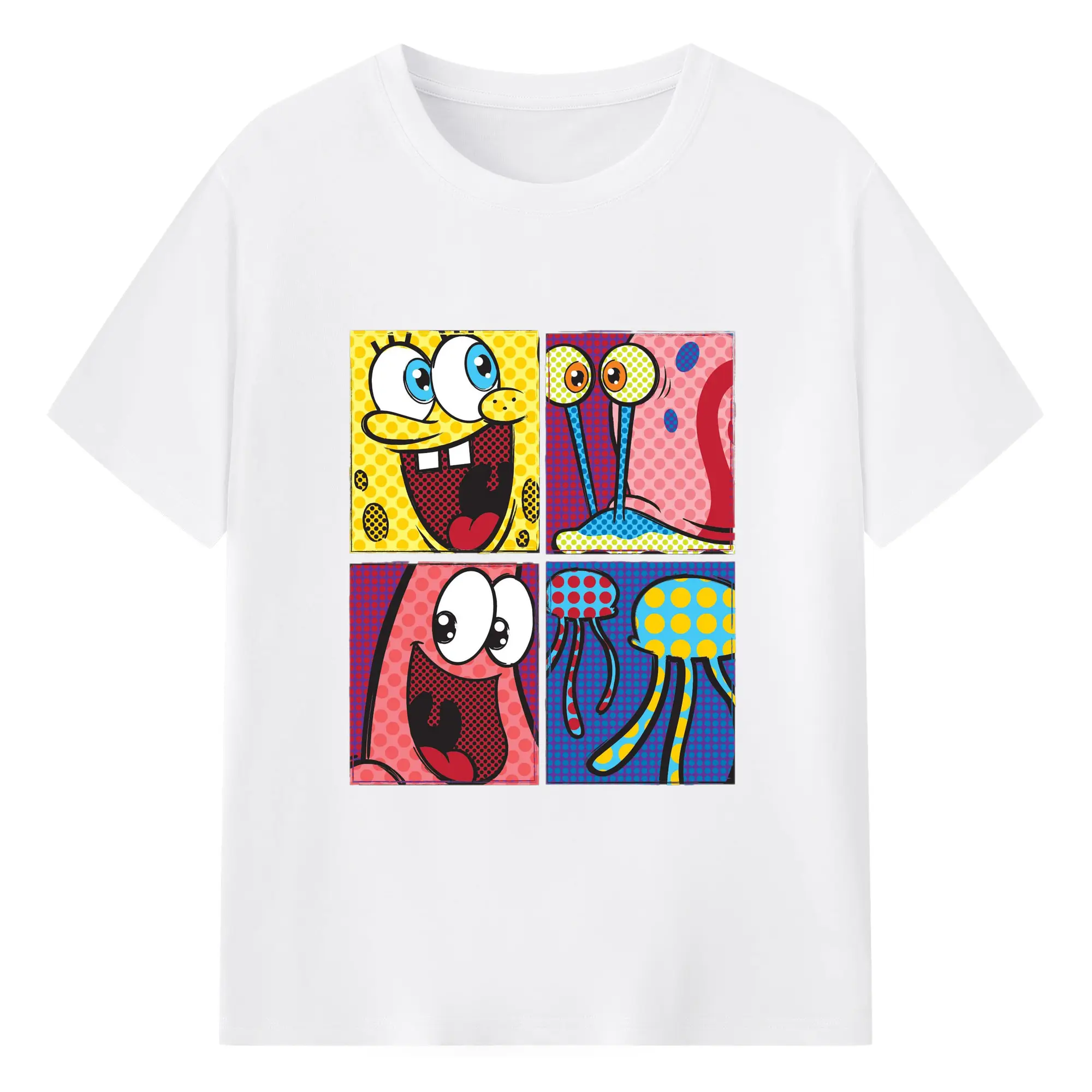 SpongeBob Pop Art Cartoon DIY - 180g Cotton T-Shirt With Front Heat Transfer Print – Soft, Lightweight, Fitted Design – Comfortable Casual Wear For Sports & Everyday Use