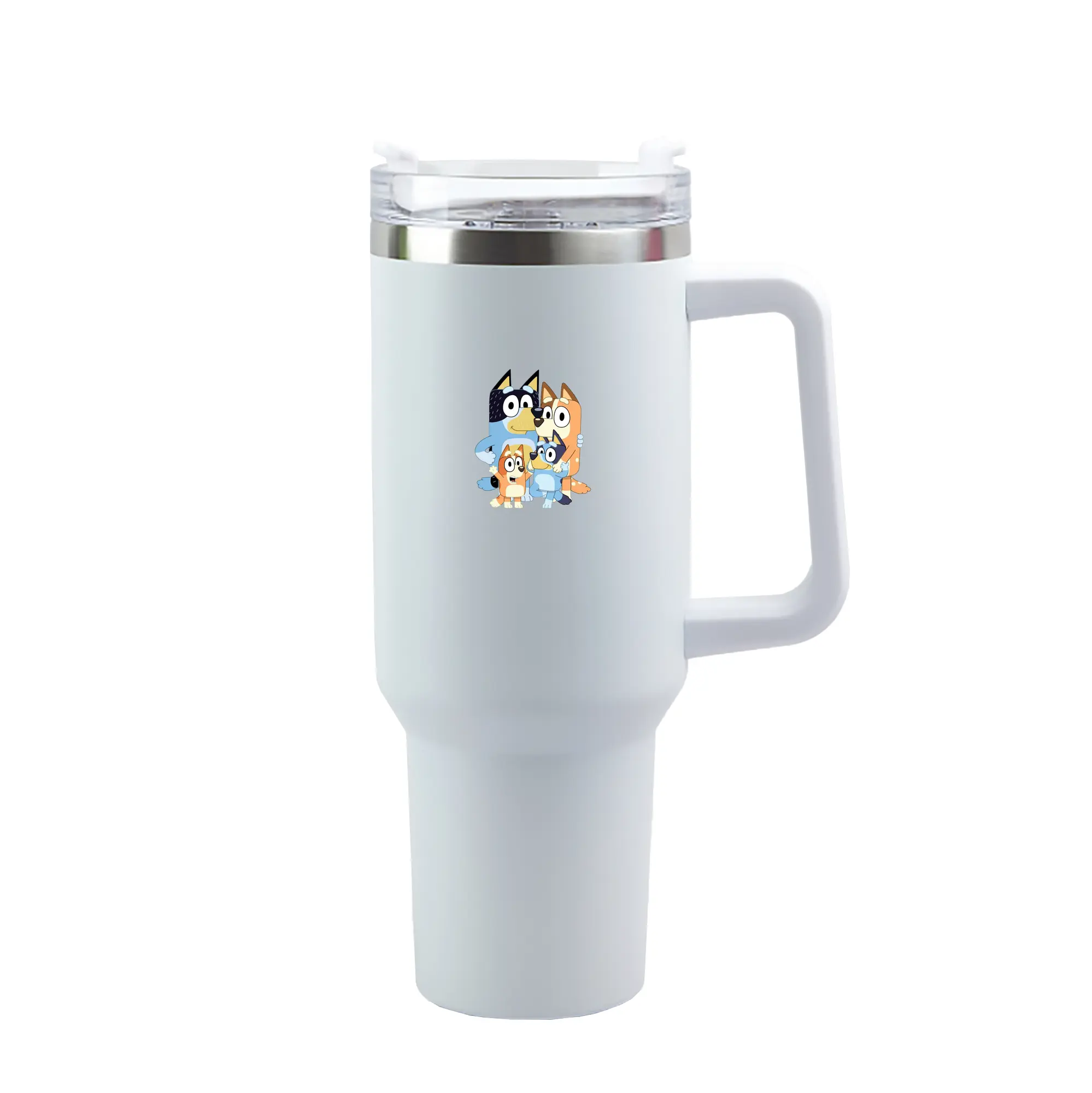 Bluey-Inspired Family Theme Trendy DIY - 40oz Handle Car Tumbler – Durable Stainless Steel Travel Mug With UV Print – Double Wall Insulated, Fits Most Car Cup Holders