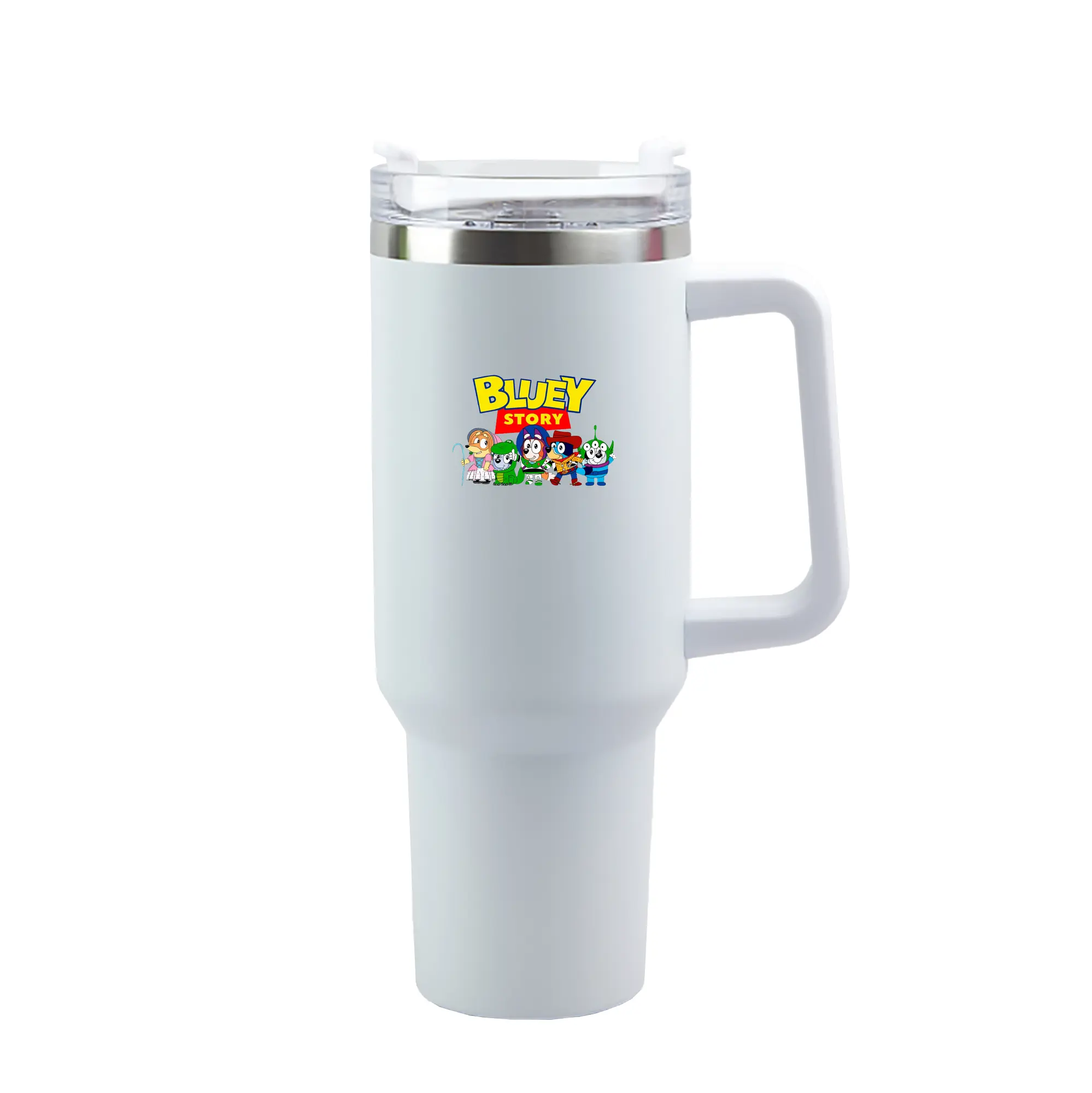 Bluey x Toy Story Crossover DIY - 40oz Handle Car Tumbler – Durable Stainless Steel Travel Mug With UV Print – Double Wall Insulated, Fits Most Car Cup Holders
