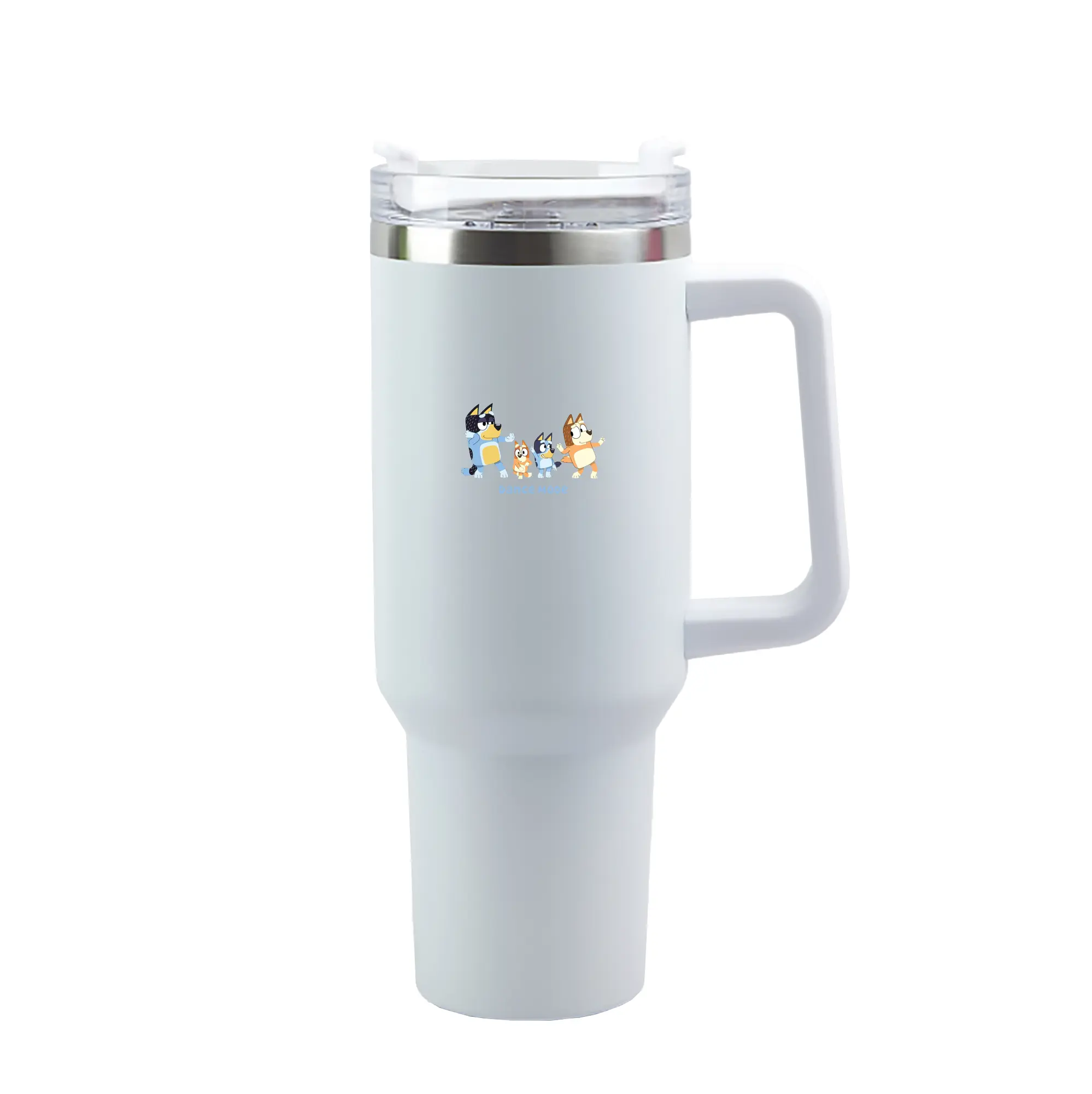 Bluey Family Dance Mode DIY - 40oz Handle Car Tumbler – Durable Stainless Steel Travel Mug With UV Print – Double Wall Insulated, Fits Most Car Cup Holders
