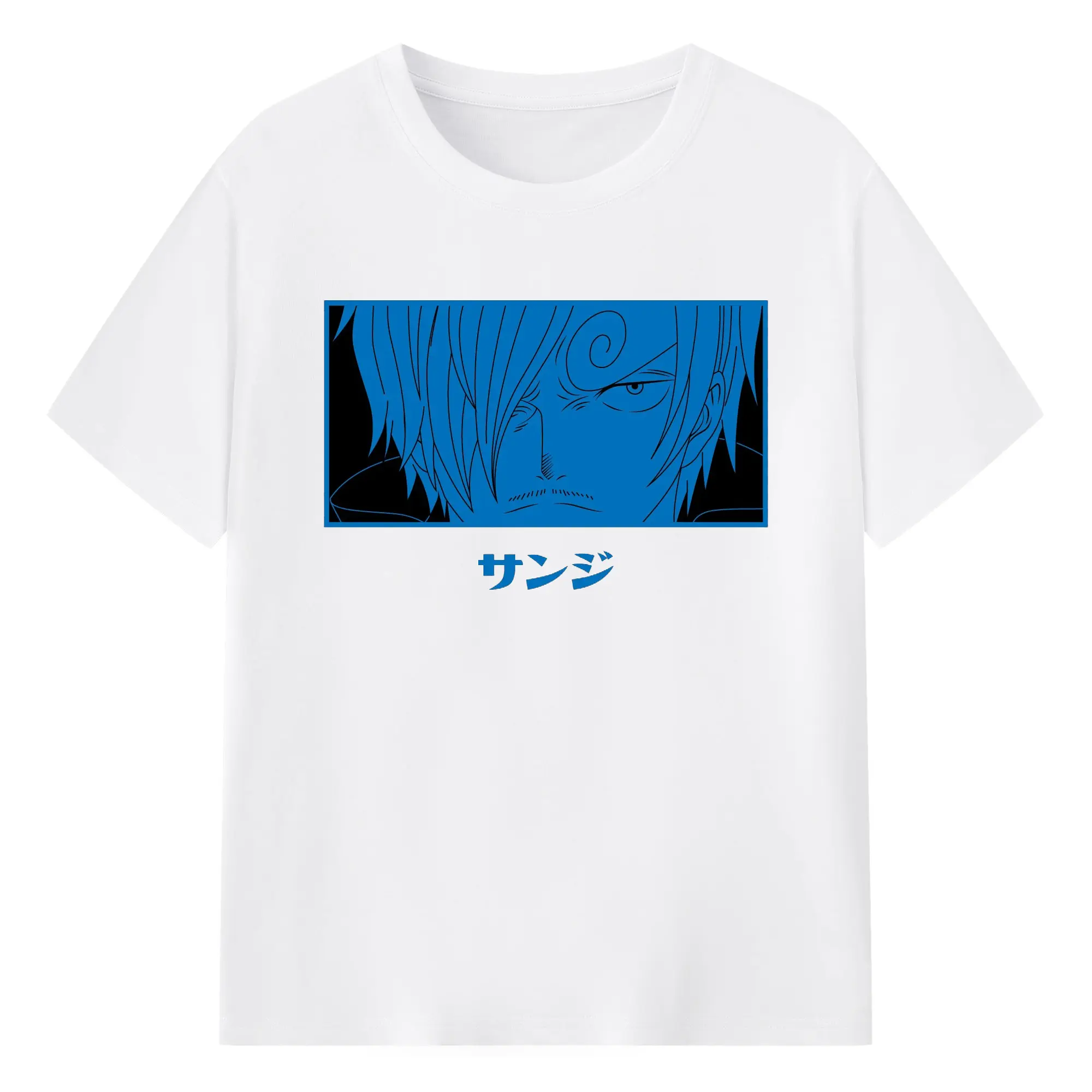 One Piece Sanji Blue Anime DIY Shirt - 180g Cotton T-Shirt With Front Heat Transfer Print – Soft, Lightweight, Fitted Design – Comfortable Casual Wear For Sports & Everyday Use