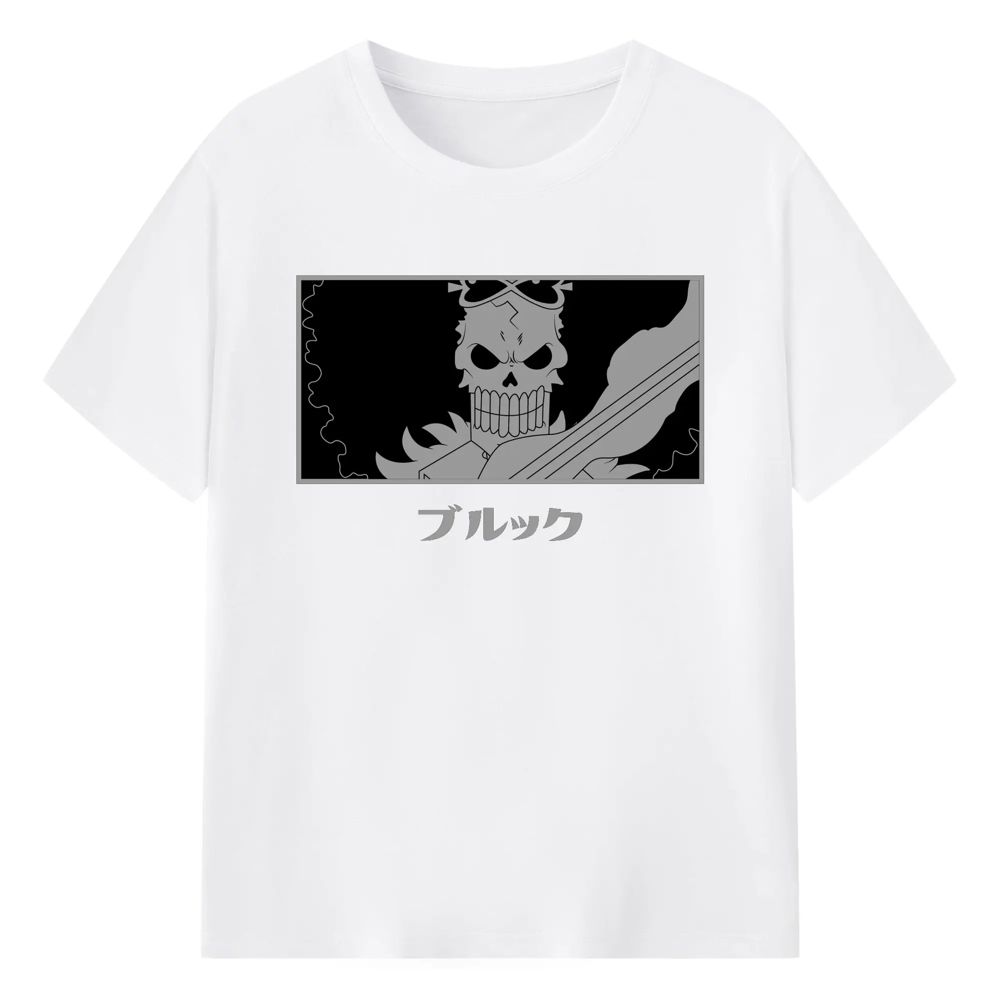 One Piece Brook Monochrome Skull Anime DIY Shirt - 180g Cotton T-Shirt With Front Heat Transfer Print – Soft, Lightweight, Fitted Design – Comfortable Casual Wear For Sports & Everyday Use