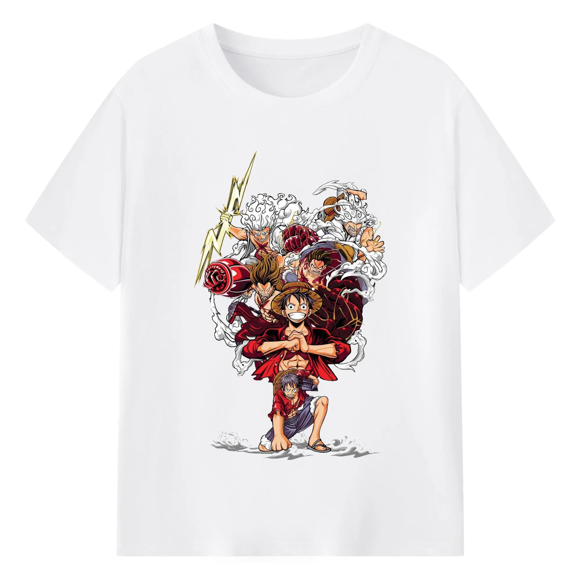 One Piece Luffy Multiple Forms Anime DIY Shirt - 180g Cotton T-Shirt With Front Heat Transfer Print – Soft, Lightweight, Fitted Design – Comfortable Casual Wear For Sports & Everyday Use
