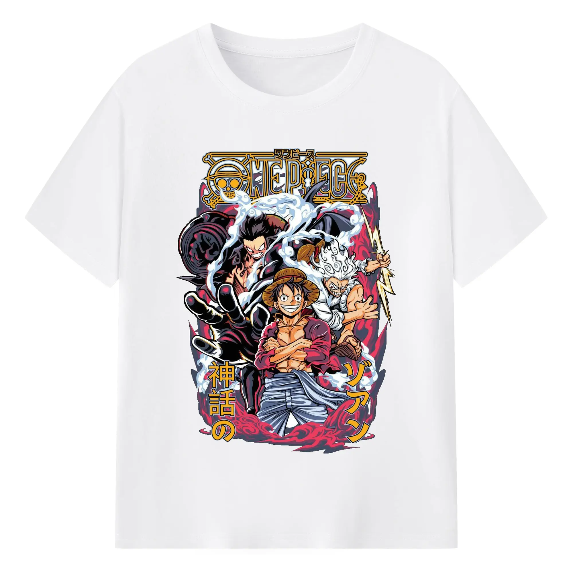 One Piece Luffy Mythical Forms Anime DIY Shirt - 180g Cotton T-Shirt With Front Heat Transfer Print – Soft, Lightweight, Fitted Design – Comfortable Casual Wear For Sports & Everyday Use