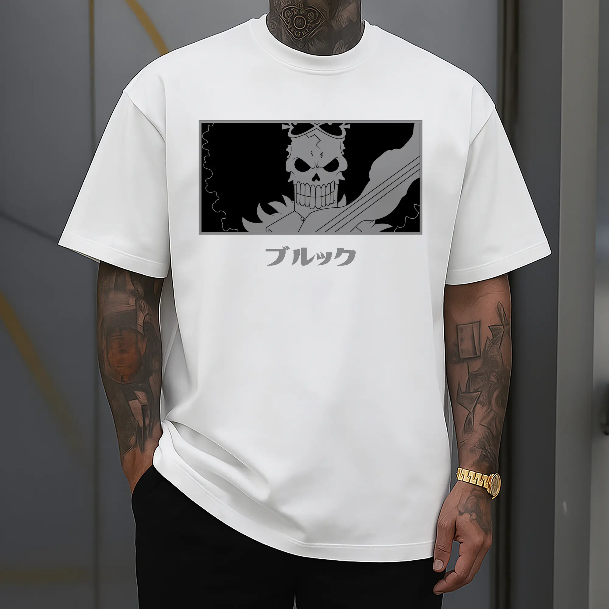 One Piece Brook Monochrome Skull Anime DIY Shirt