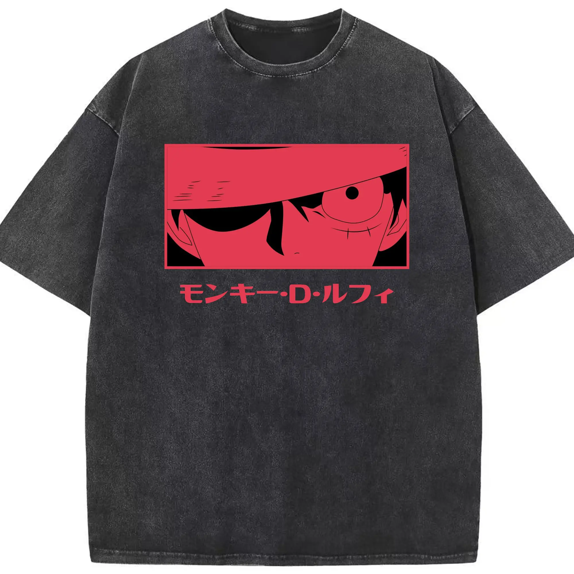 One Piece Monkey D. Luffy Red Anime DIY Shirt - Washed Vintage Look 230g Cotton Oversized T-Shirt With Front Heat Transfer Print – Soft, Lightweight, Stylish Fit – Comfortable Casual Wear For Sports & Everyday Use