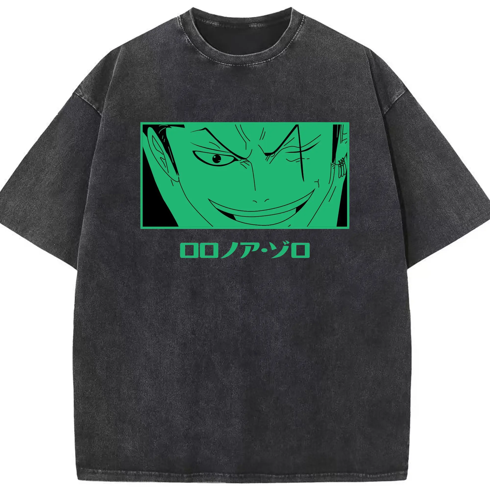 One Piece Roronoa Zoro Green Anime DIY Shirt - Washed Vintage Look 230g Cotton Oversized T-Shirt With Front Heat Transfer Print – Soft, Lightweight, Stylish Fit – Comfortable Casual Wear For Sports & Everyday Use