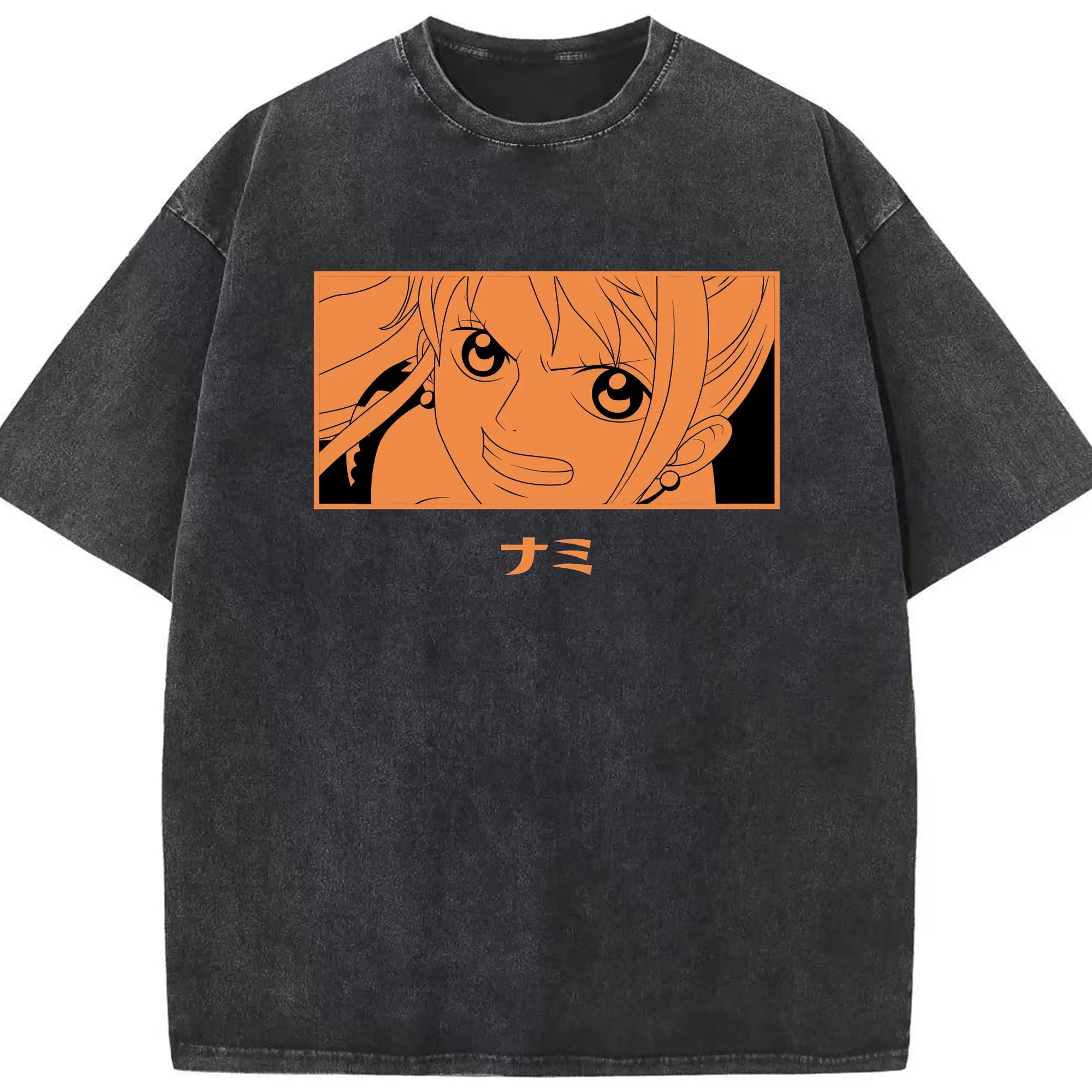 One Piece Nami Orange Anime DIY Shirt - Washed Vintage Look 230g Cotton Oversized T-Shirt With Front Heat Transfer Print – Soft, Lightweight, Stylish Fit – Comfortable Casual Wear For Sports & Everyday Use