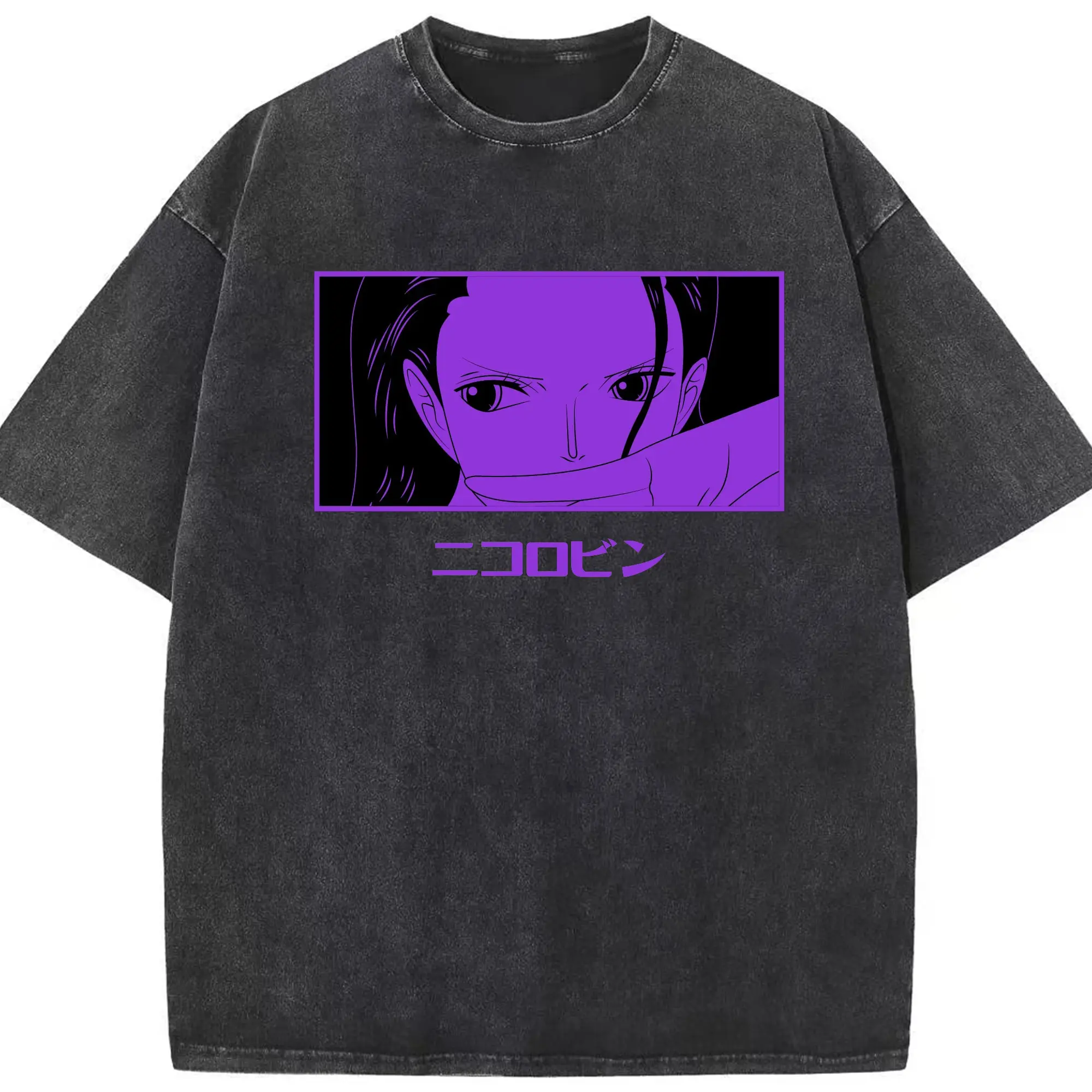 One Piece Nico Robin Purple Anime DIY Shirt - Washed Vintage Look 230g Cotton Oversized T-Shirt With Front Heat Transfer Print – Soft, Lightweight, Stylish Fit – Comfortable Casual Wear For Sports & Everyday Use