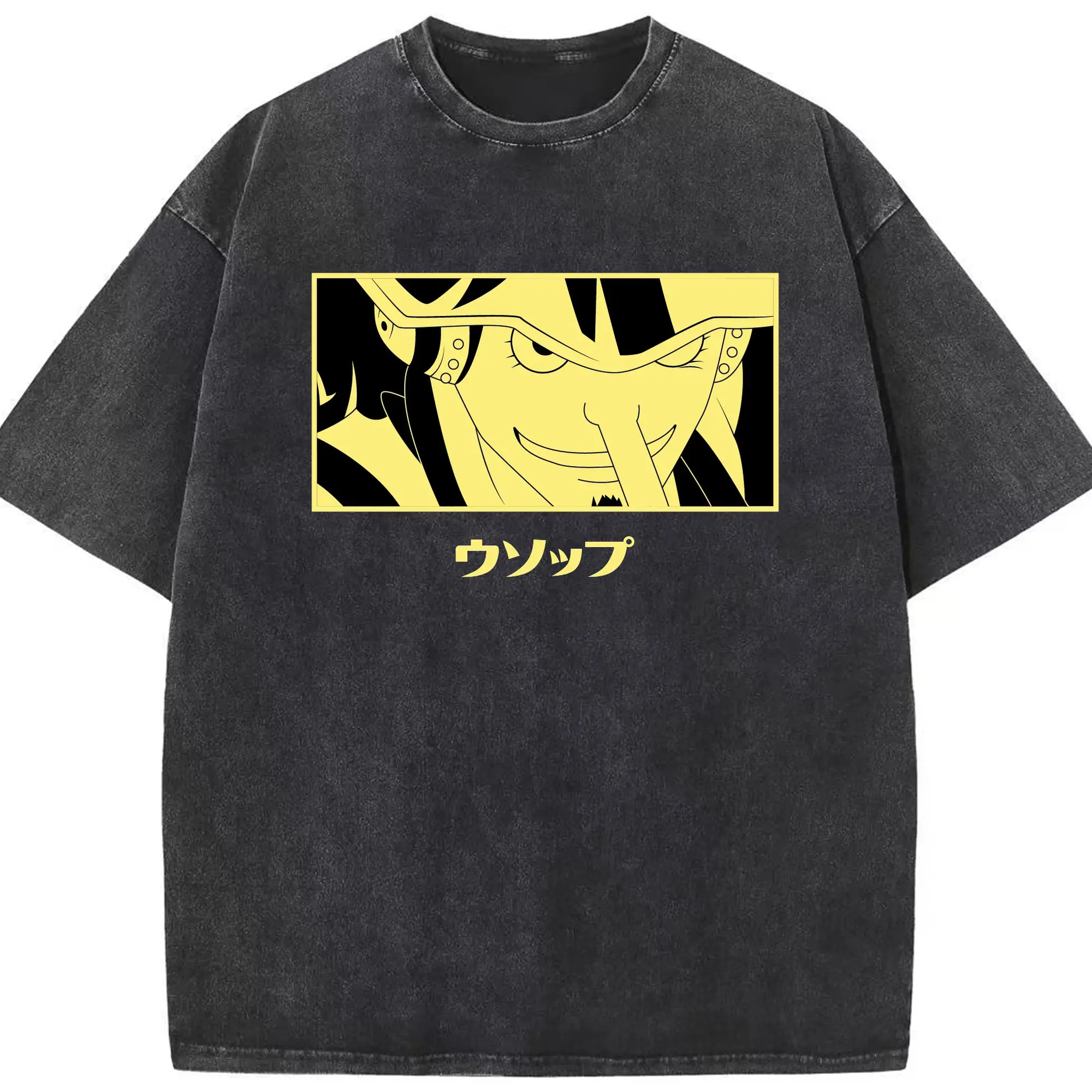 One Piece Usopp Yellow Anime DIY Shirt - Washed Vintage Look 230g Cotton Oversized T-Shirt With Front Heat Transfer Print – Soft, Lightweight, Stylish Fit – Comfortable Casual Wear For Sports & Everyday Use