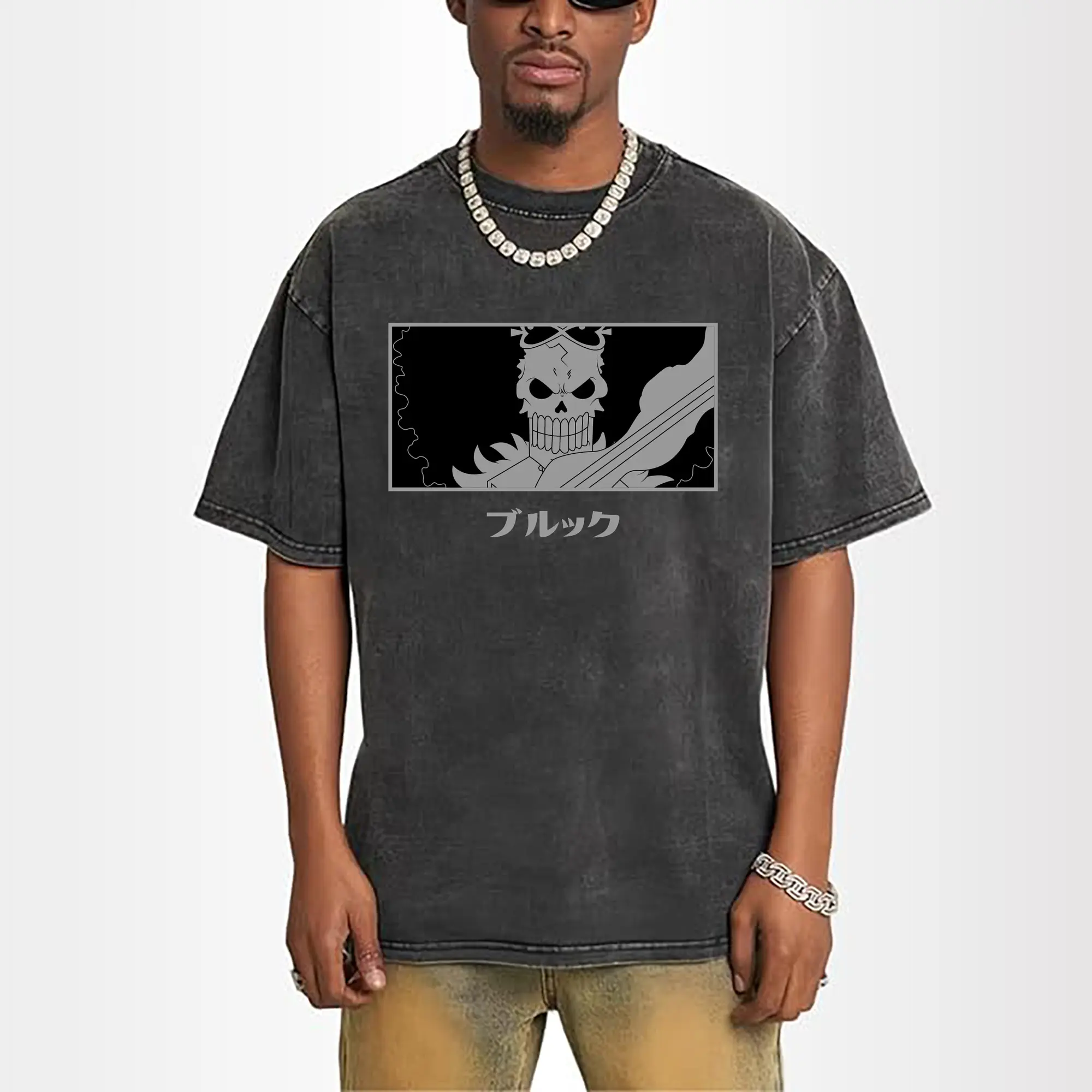 One Piece Brook Monochrome Skull Anime DIY Shirt