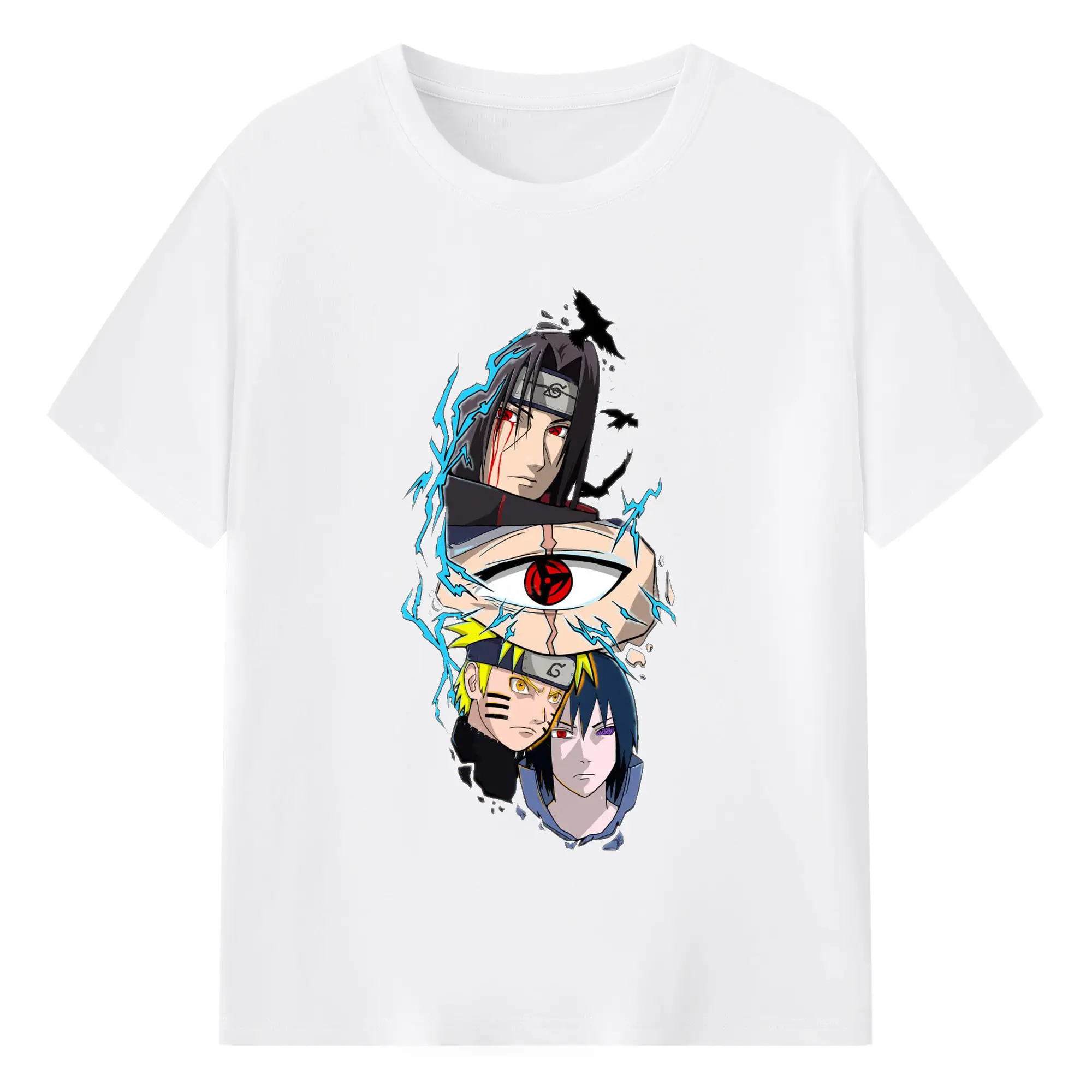 Naruto Itachi Sasuke Sharingan Anime DIY Shirt - 180g Cotton T-Shirt With Front Heat Transfer Print – Soft, Lightweight, Fitted Design – Comfortable Casual Wear For Sports & Everyday Use