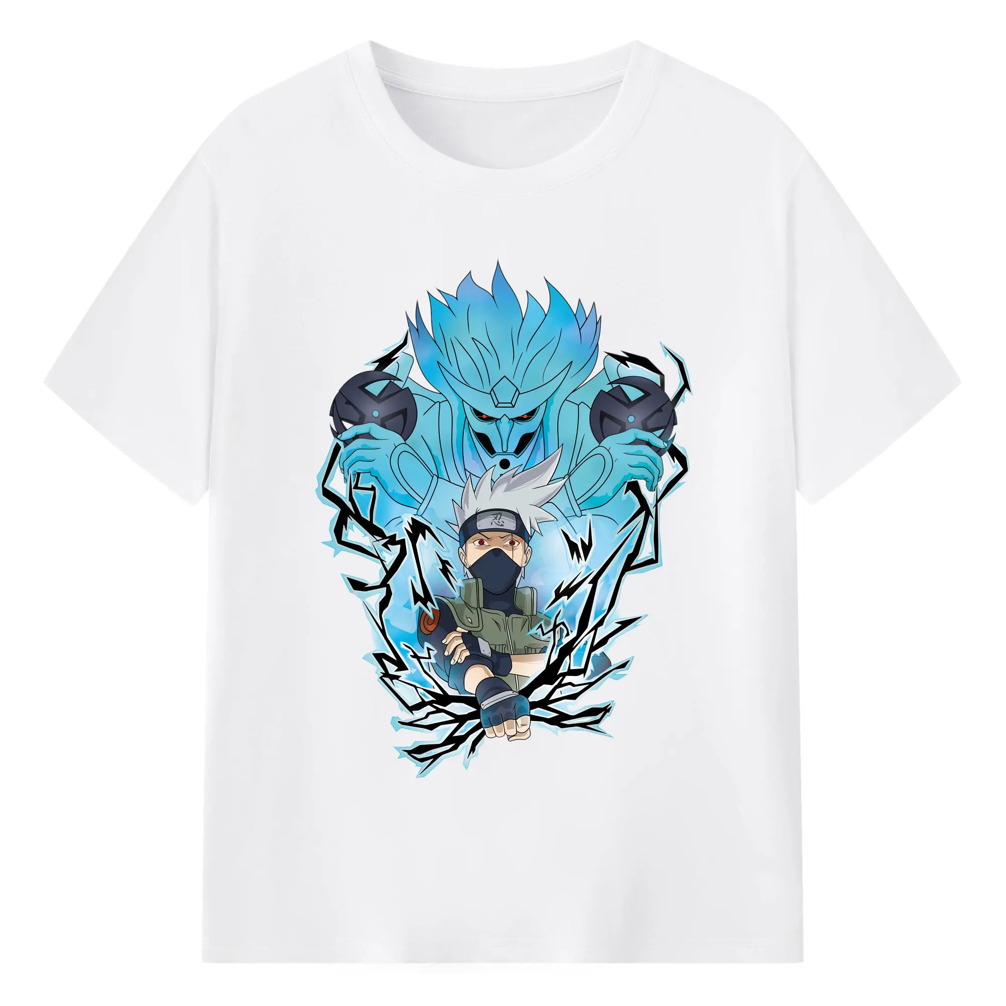 Naruto Kakashi Susanoo & Raikiri Anime DIY Shirt - 180g Cotton T-Shirt With Front Heat Transfer Print – Soft, Lightweight, Fitted Design – Comfortable Casual Wear For Sports & Everyday Use
