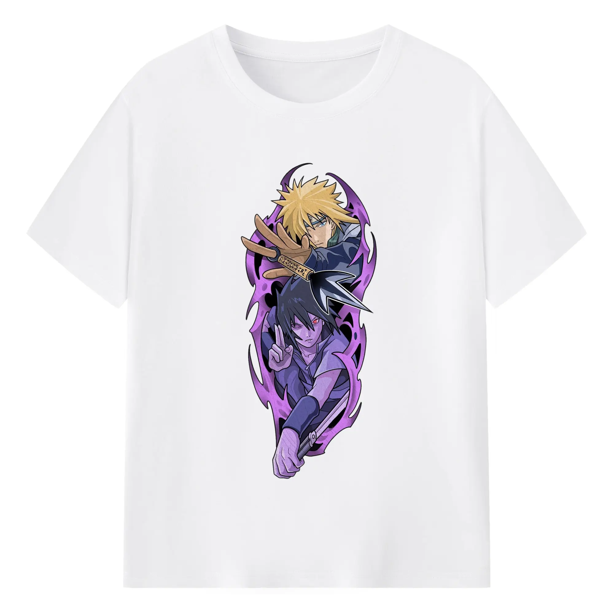 Naruto Minato & Sasuke Ninja Battle Anime DIY Shirt - 180g Cotton T-Shirt With Front Heat Transfer Print – Soft, Lightweight, Fitted Design – Comfortable Casual Wear For Sports & Everyday Use