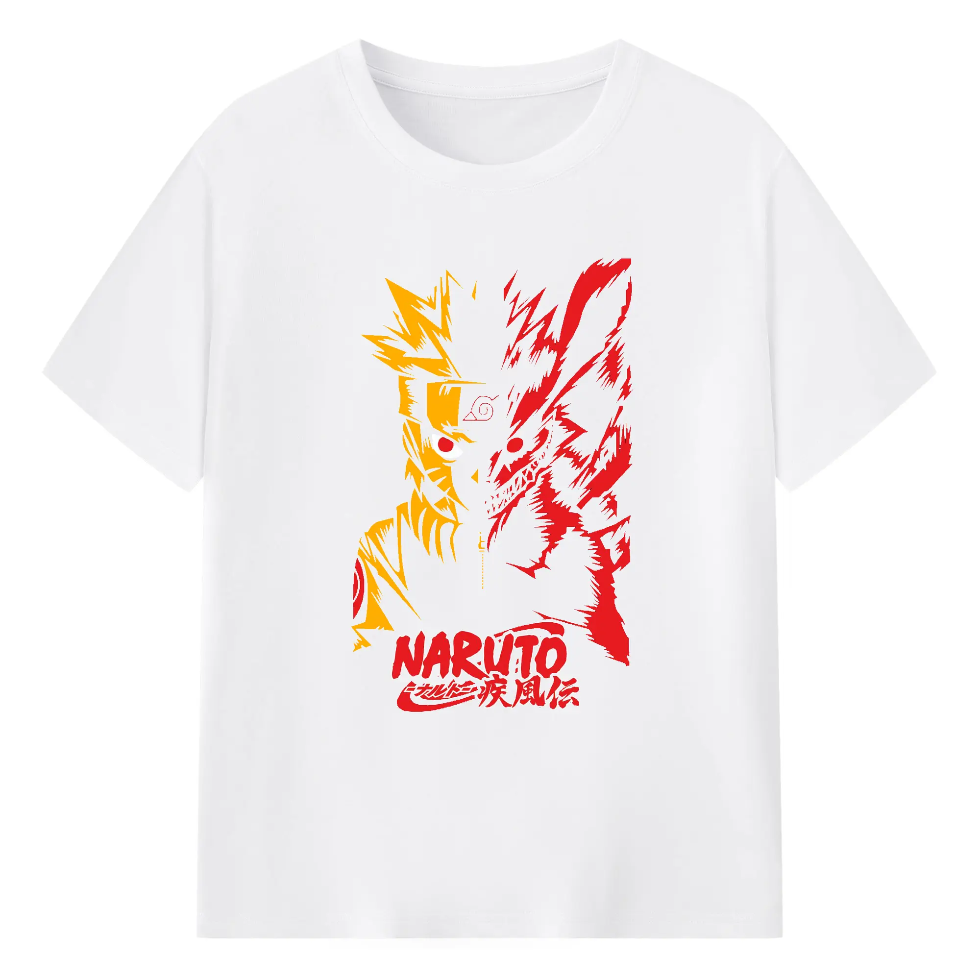 Naruto & Kurama Fusion Anime DIY Shirt - 180g Cotton T-Shirt With Front Heat Transfer Print – Soft, Lightweight, Fitted Design – Comfortable Casual Wear For Sports & Everyday Use