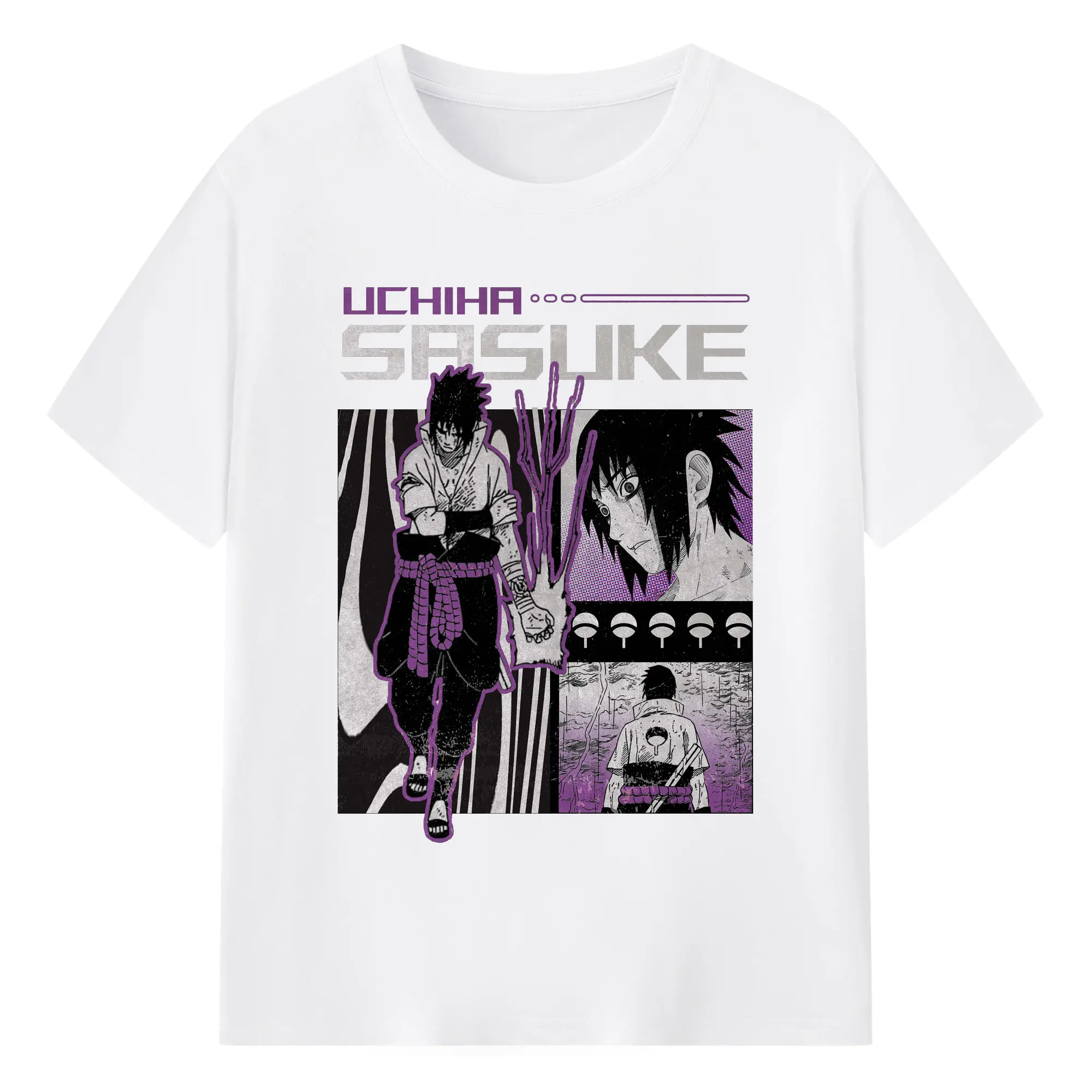 Naruto Uchiha Sasuke Retro Anime DIY Shirt - 180g Cotton T-Shirt With Front Heat Transfer Print – Soft, Lightweight, Fitted Design – Comfortable Casual Wear For Sports & Everyday Use