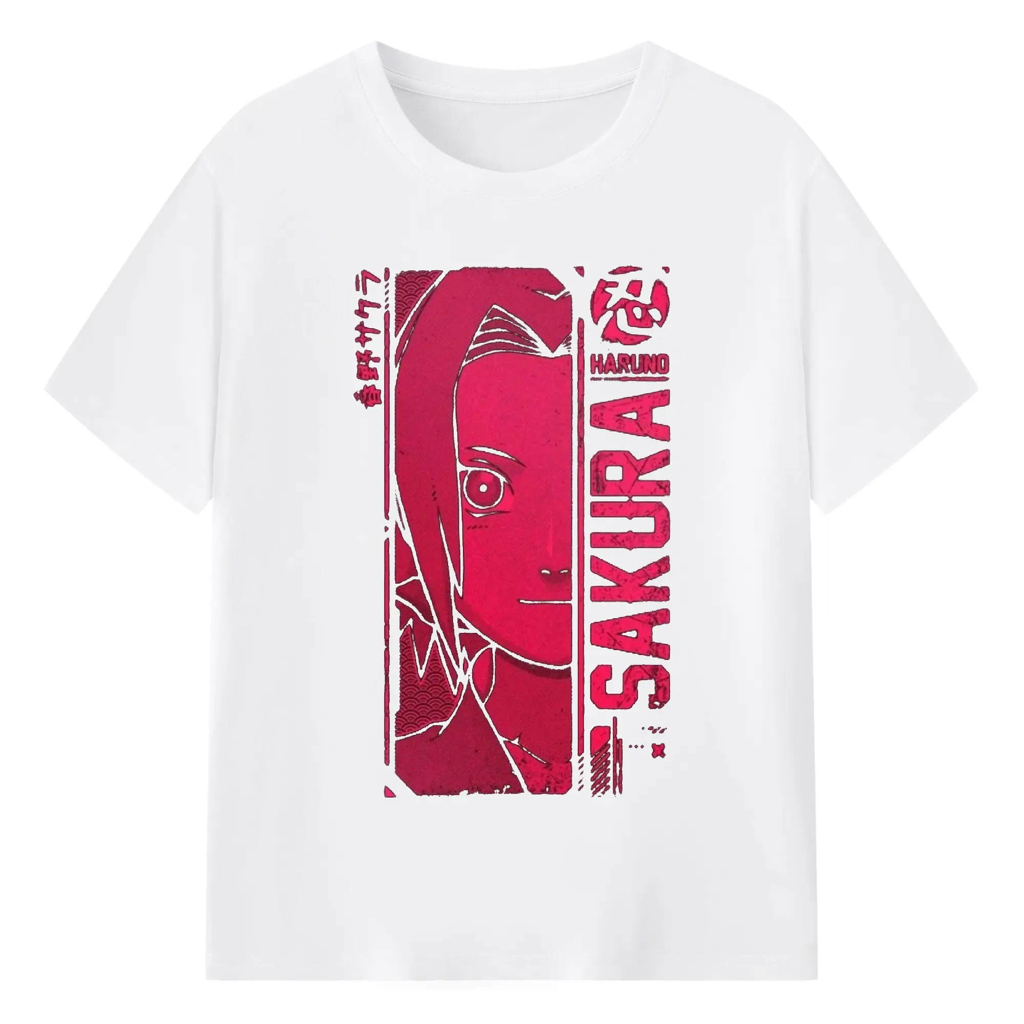 Naruto Haruno Sakura Pink Retro Anime DIY Shirt - 180g Cotton T-Shirt With Front Heat Transfer Print – Soft, Lightweight, Fitted Design – Comfortable Casual Wear For Sports & Everyday Use