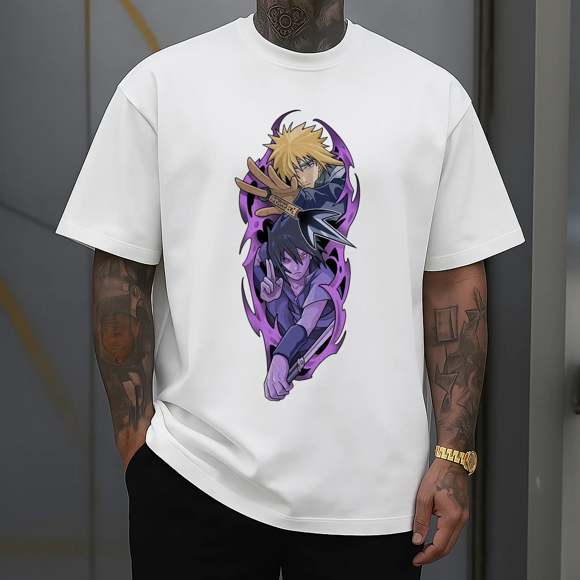 Naruto Minato & Sasuke Ninja Battle Anime DIY Shirt