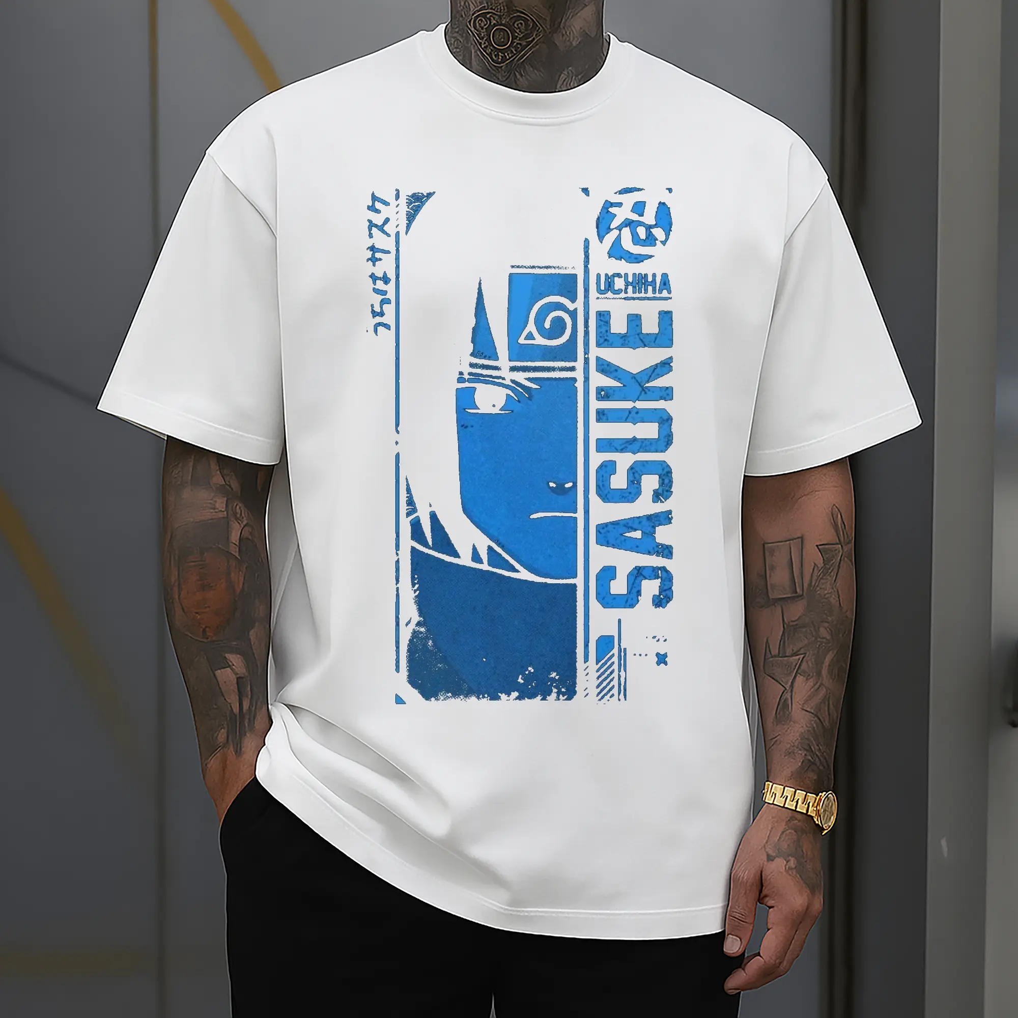 Naruto Uchiha Sasuke Blue Retro Anime DIY Shirt