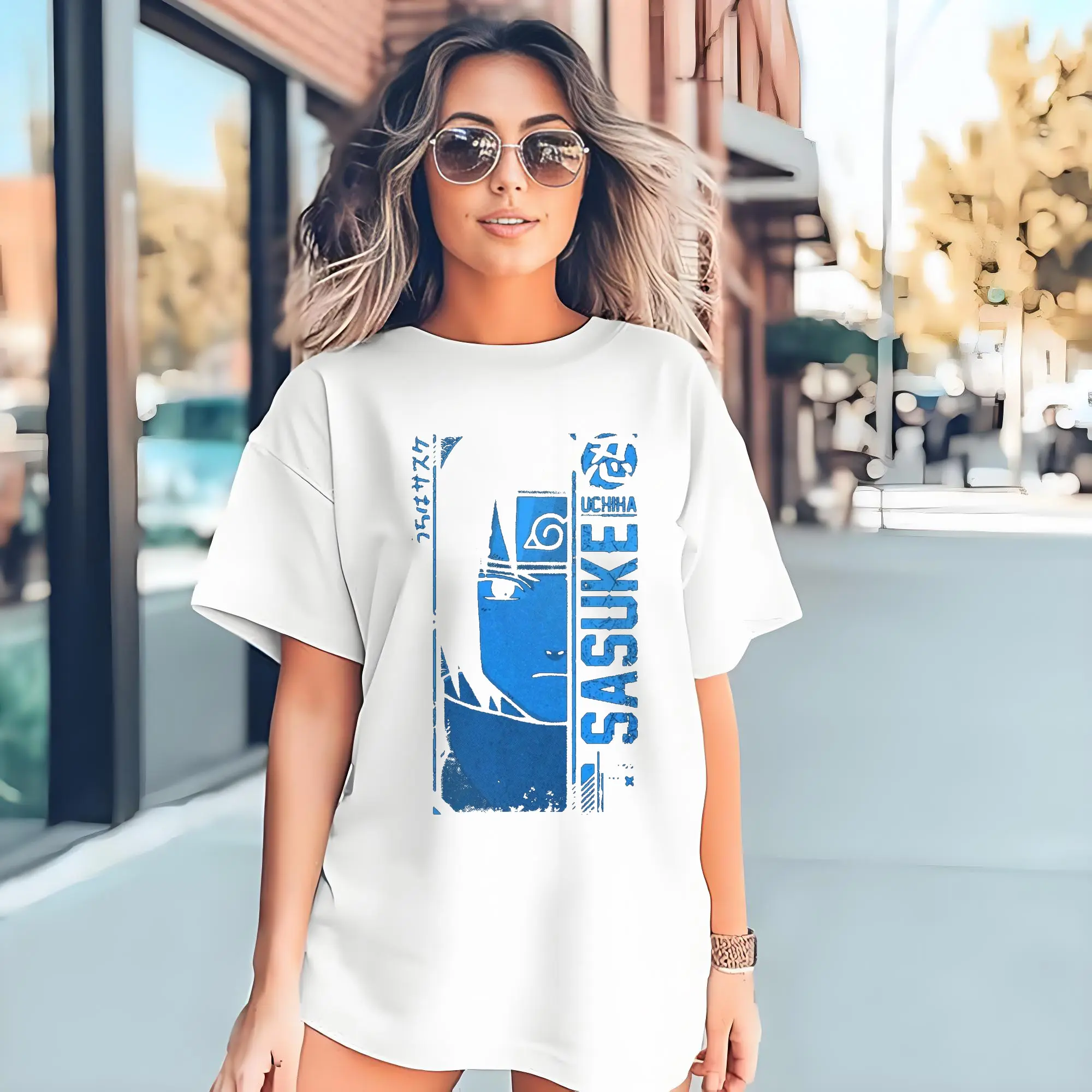 Naruto Uchiha Sasuke Blue Retro Anime DIY Shirt