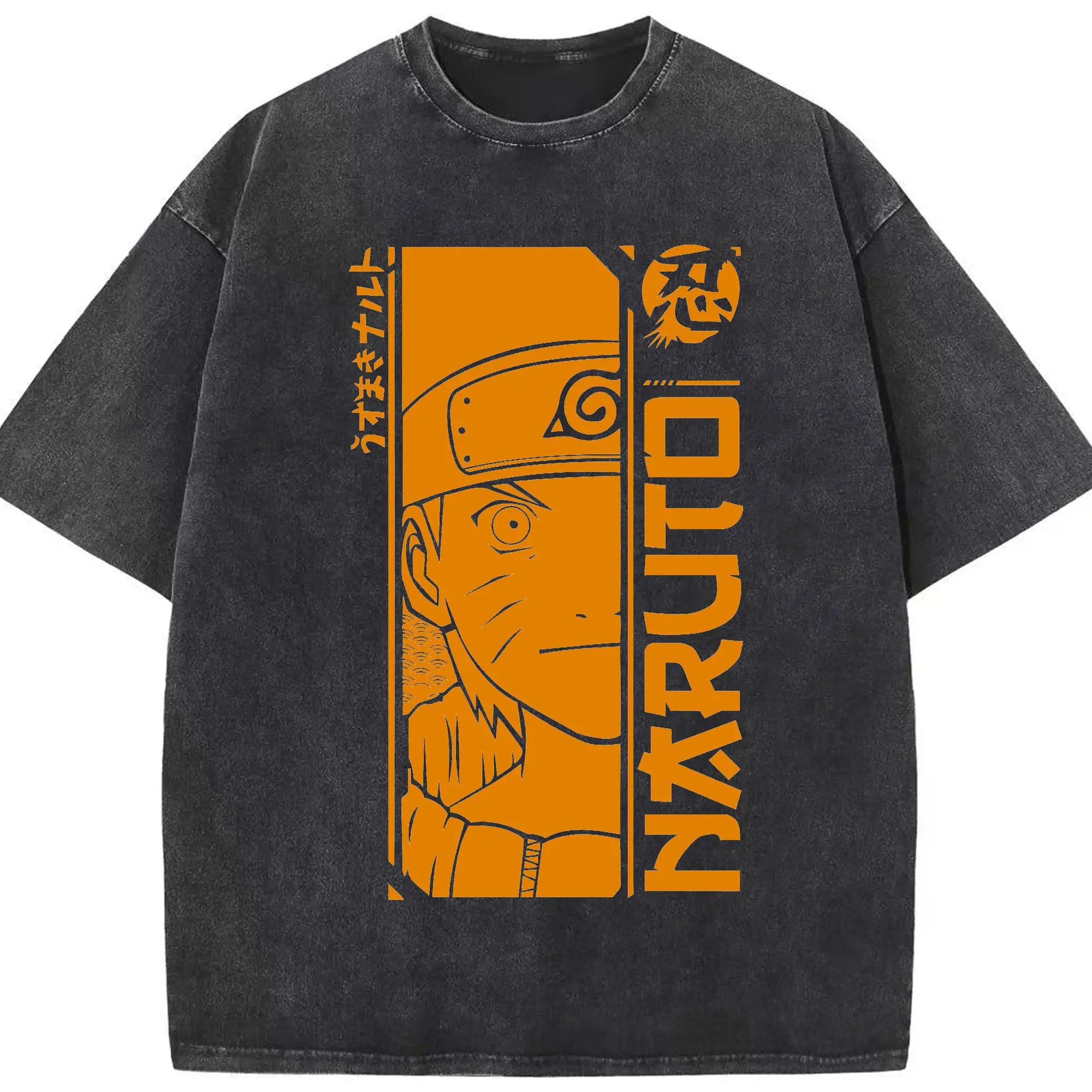 Naruto Uzumaki Orange Retro Anime DIY - Washed Vintage Look 230g Cotton Oversized T-Shirt With Front Heat Transfer Print – Soft, Lightweight, Stylish Fit – Comfortable Casual Wear For Sports & Everyday Use