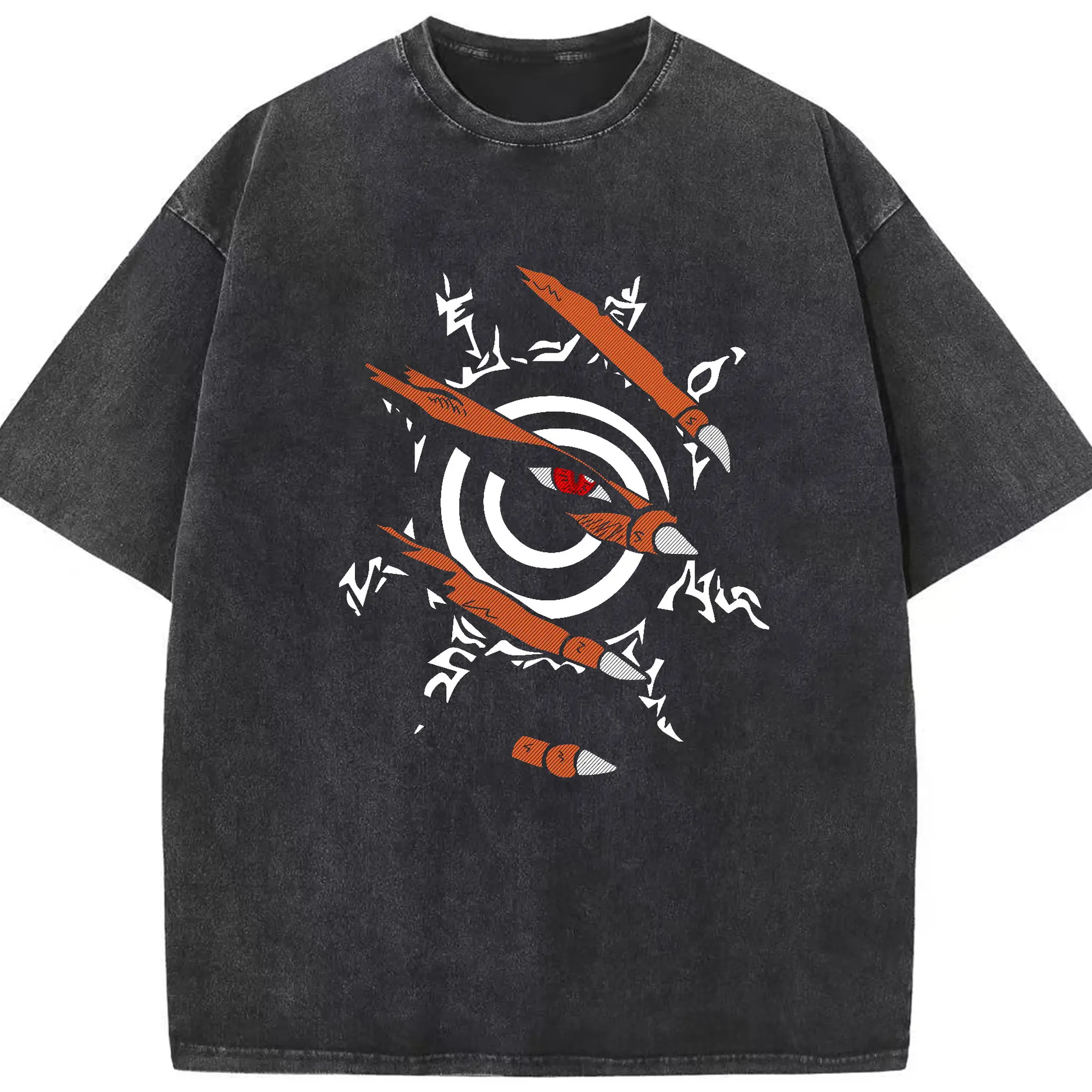Naruto Sharingan Kamui Red Anime DIY Shirt - Washed Vintage Look 230g Cotton Oversized T-Shirt With Front Heat Transfer Print – Soft, Lightweight, Stylish Fit – Comfortable Casual Wear For Sports & Everyday Use