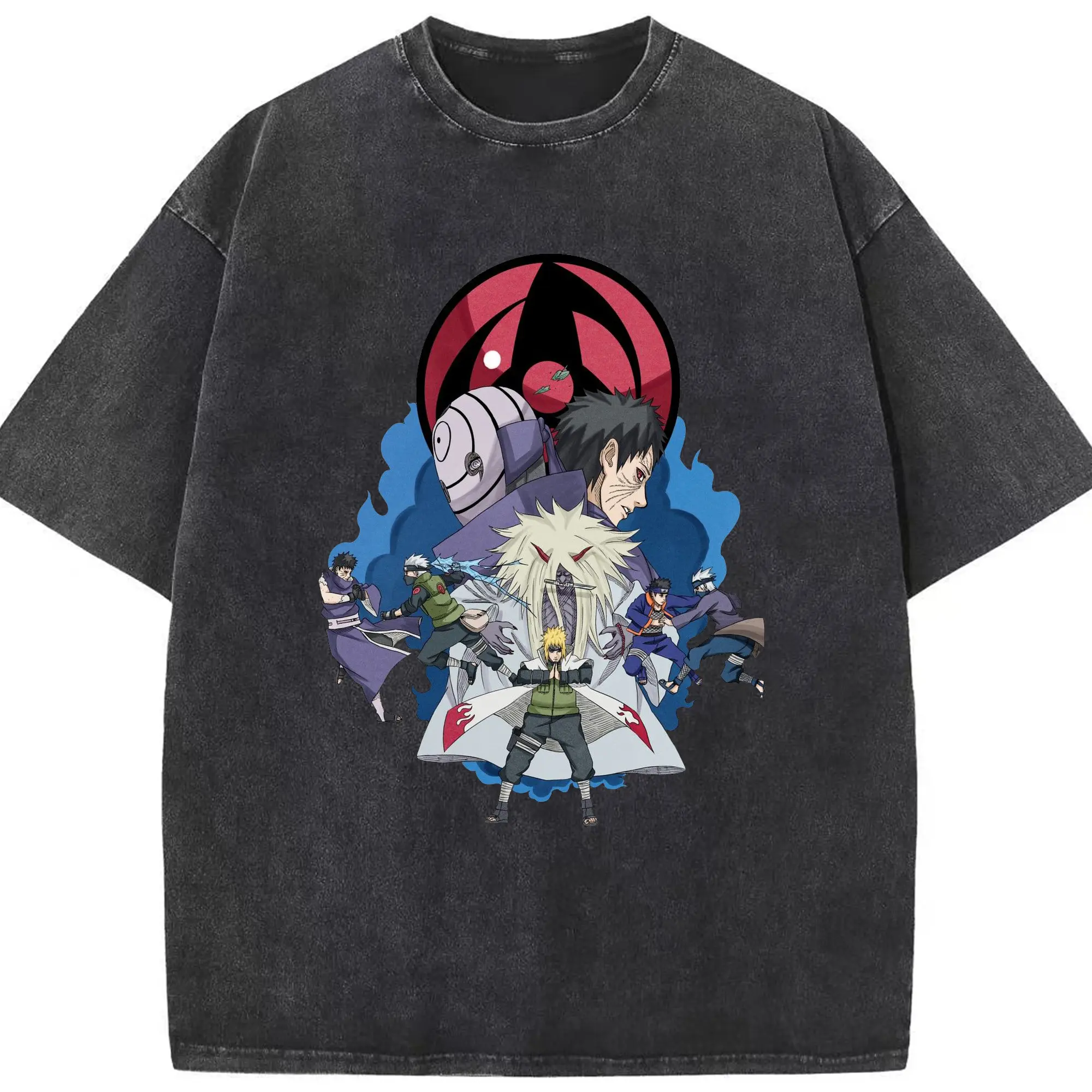 Naruto Battle Style with Sharingan & Rasengan DIY - Washed Vintage Look 230g Cotton Oversized T-Shirt With Front Heat Transfer Print – Soft, Lightweight, Stylish Fit – Comfortable Casual Wear For Sports & Everyday Use