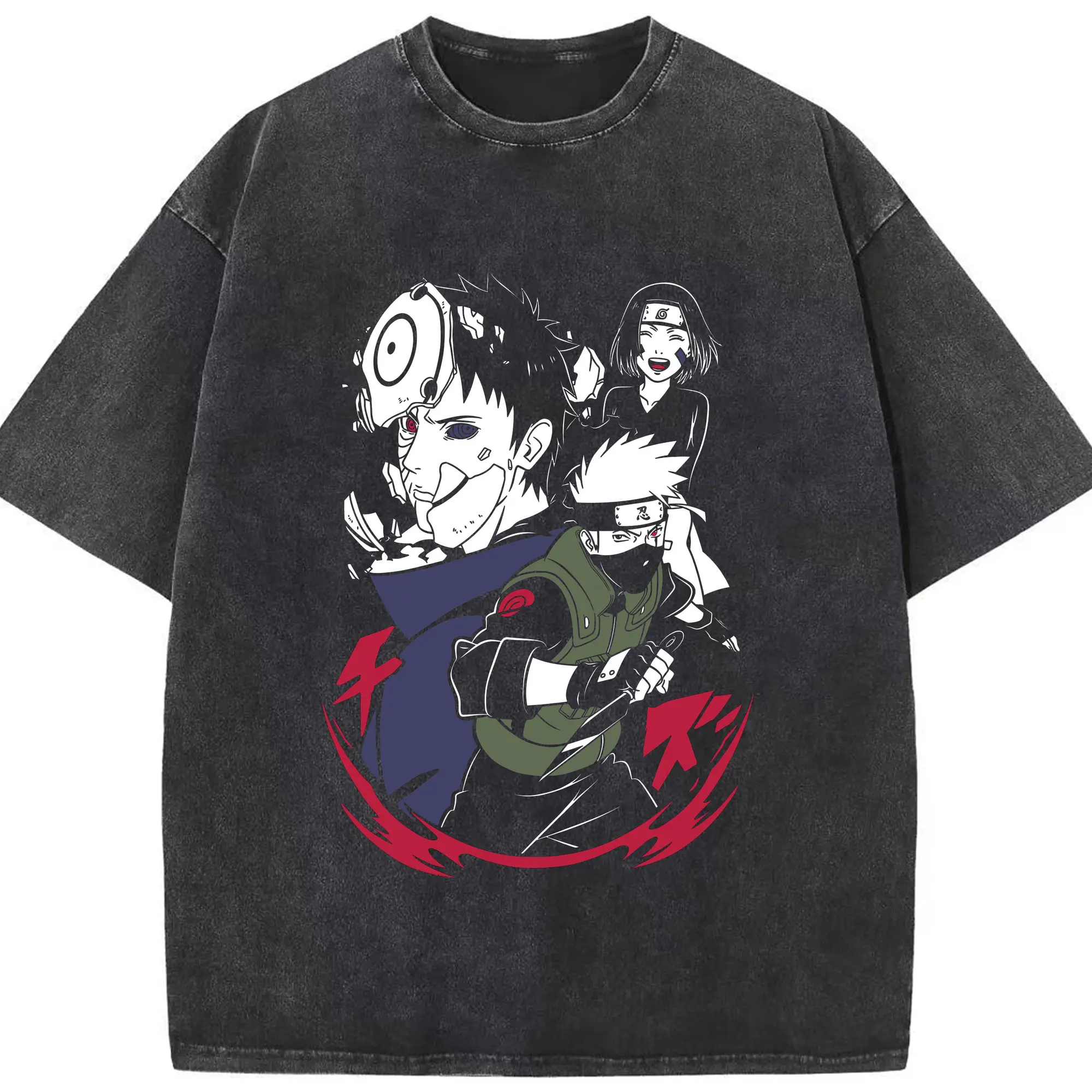 Naruto Kakashi Sharingan Anime DIY Shirt - Washed Vintage Look 230g Cotton Oversized T-Shirt With Front Heat Transfer Print – Soft, Lightweight, Stylish Fit – Comfortable Casual Wear For Sports & Everyday Use