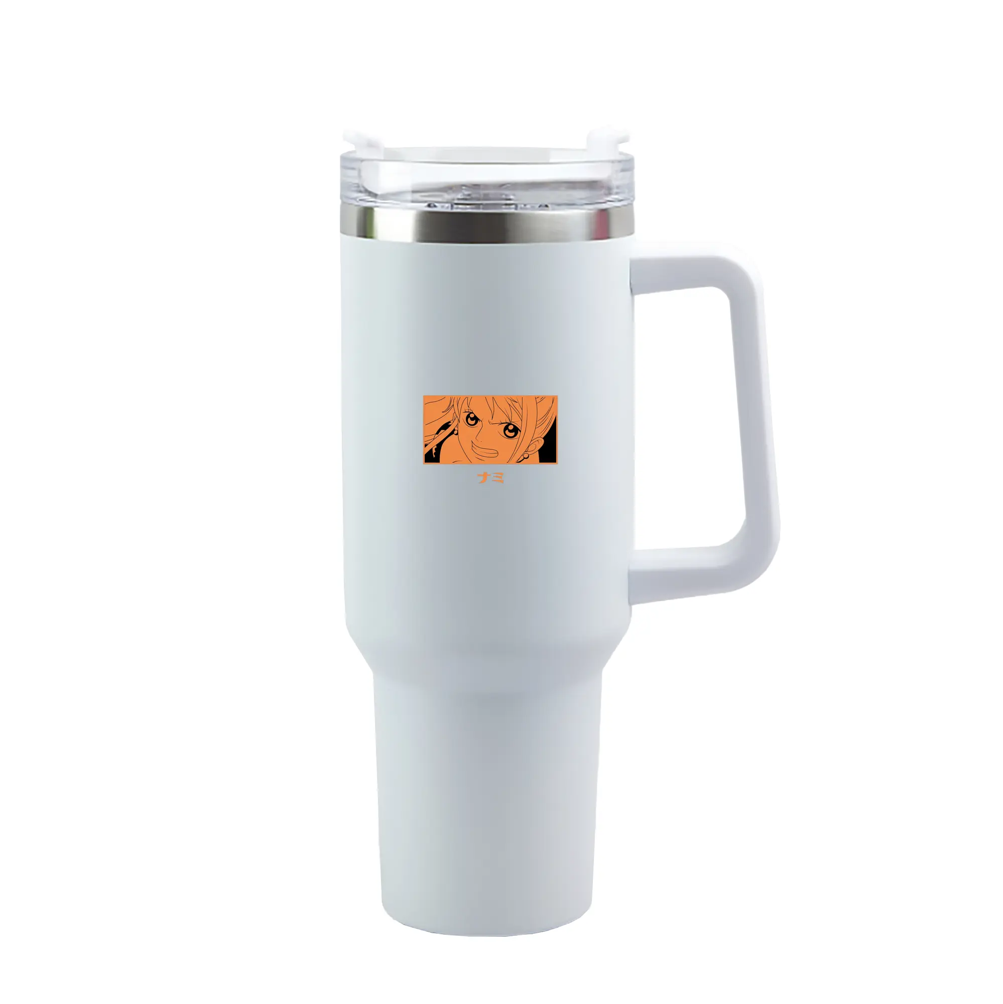 One Piece Nami Orange Anime DIY Shirt - 40oz Handle Car Tumbler – Durable Stainless Steel Travel Mug With UV Print – Double Wall Insulated, Fits Most Car Cup Holders