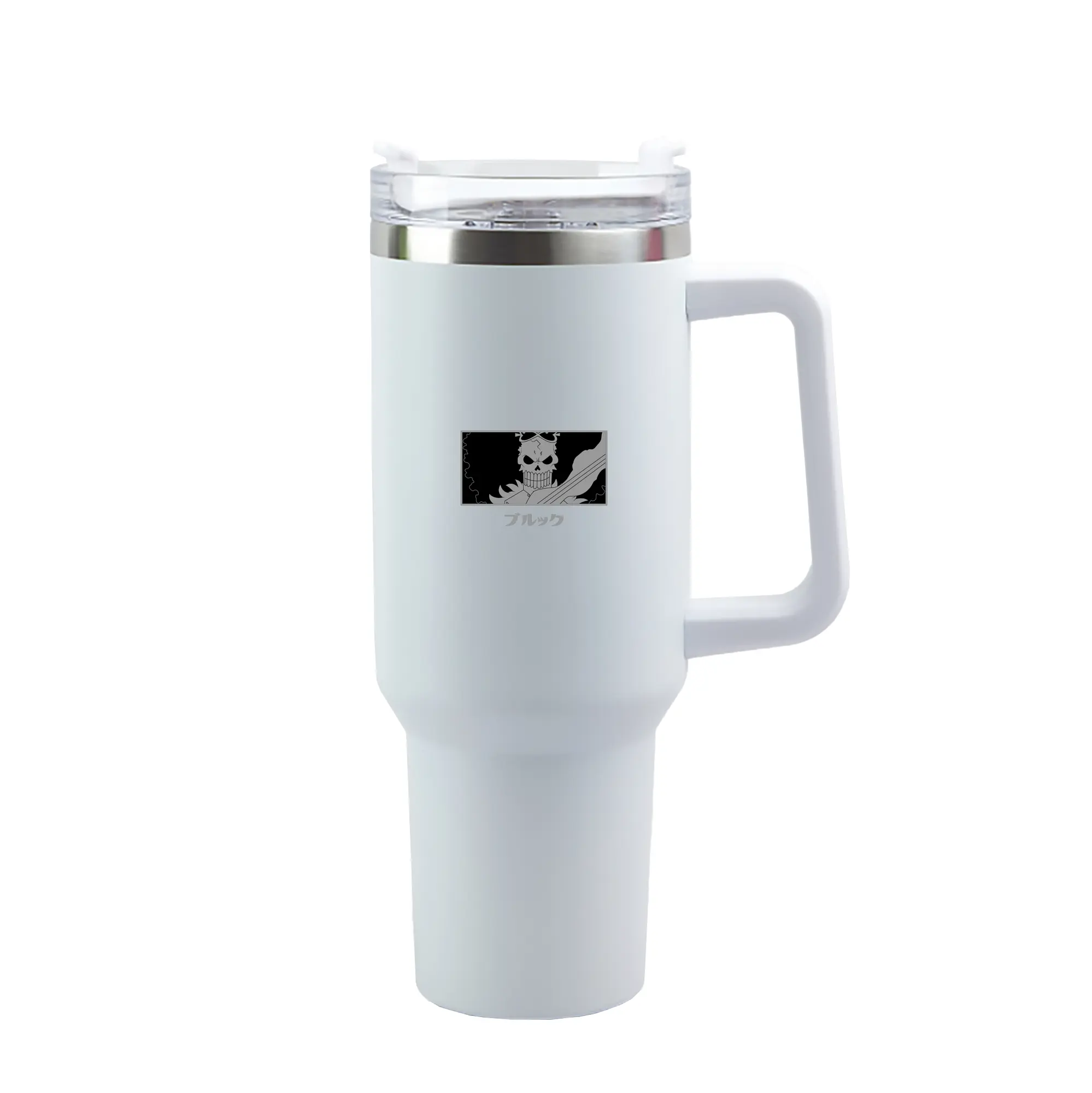 One Piece Brook Monochrome Skull Anime DIY Shirt - 40oz Handle Car Tumbler – Durable Stainless Steel Travel Mug With UV Print – Double Wall Insulated, Fits Most Car Cup Holders