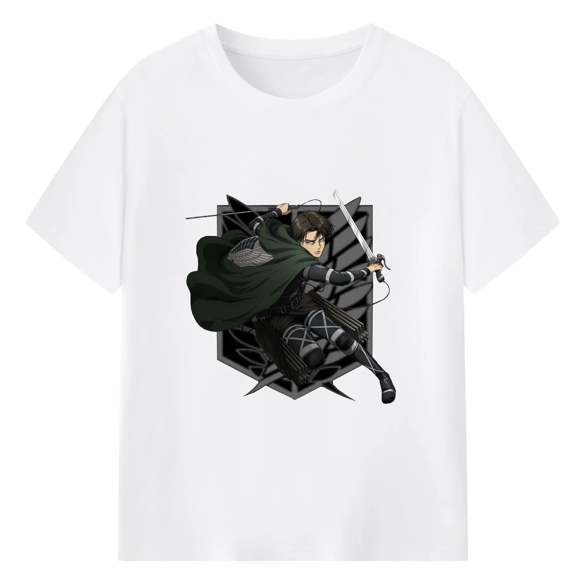 Attack on Titan Levi Ackerman Battle Style DIY Shirt - 180g Cotton T-Shirt With Front Heat Transfer Print – Soft, Lightweight, Fitted Design – Comfortable Casual Wear For Sports & Everyday Use