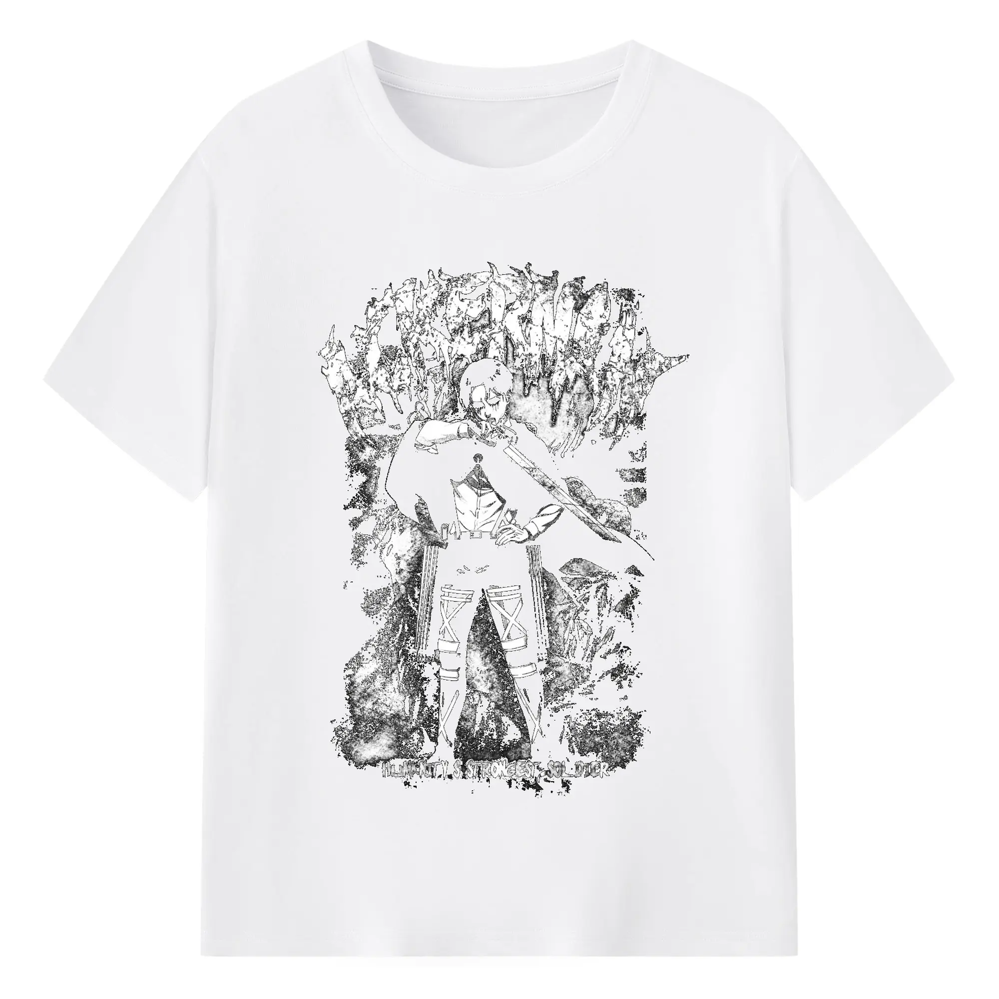 Attack on Titan Levi Ackerman Black & White DIY Shirt - 180g Cotton T-Shirt With Front Heat Transfer Print – Soft, Lightweight, Fitted Design – Comfortable Casual Wear For Sports & Everyday Use