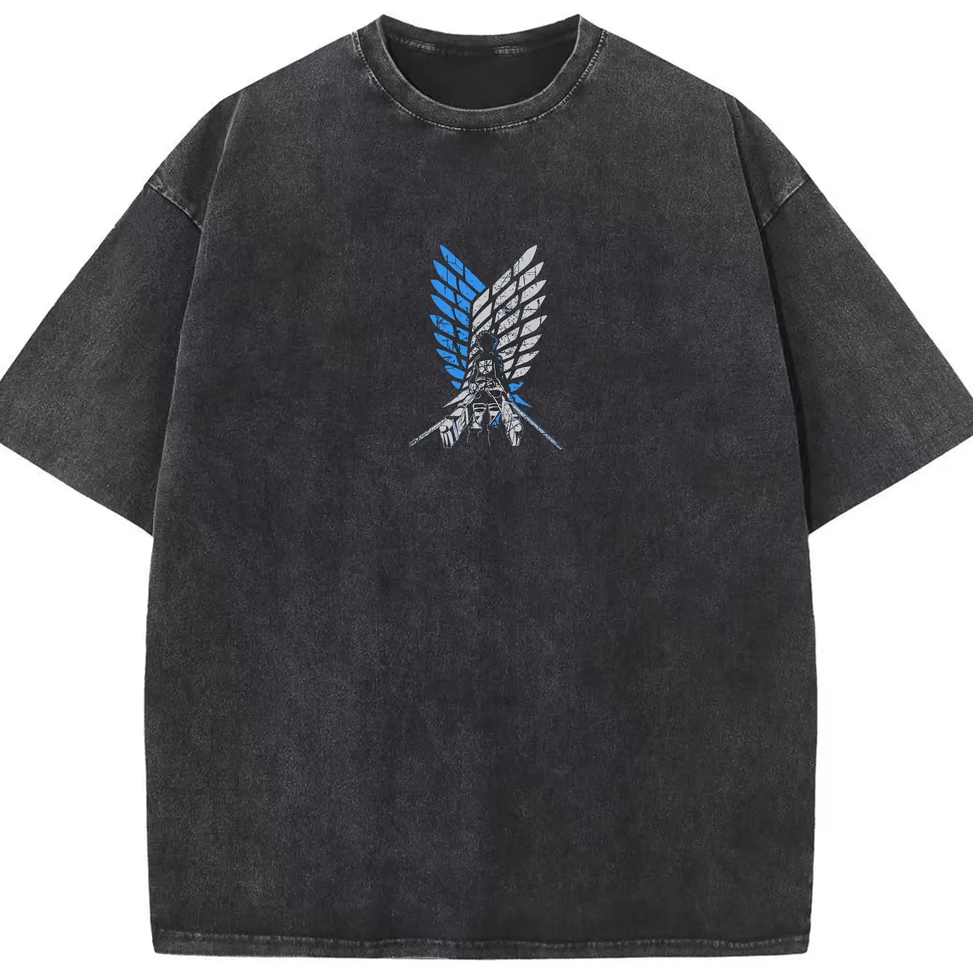 Attack on Titan Wings of Freedom with Character Silhouette DIY Shirt - Washed Vintage Look 230g Cotton Oversized T-Shirt With Front Heat Transfer Print – Soft, Lightweight, Stylish Fit – Comfortable Casual Wear For Sports & Everyday Use