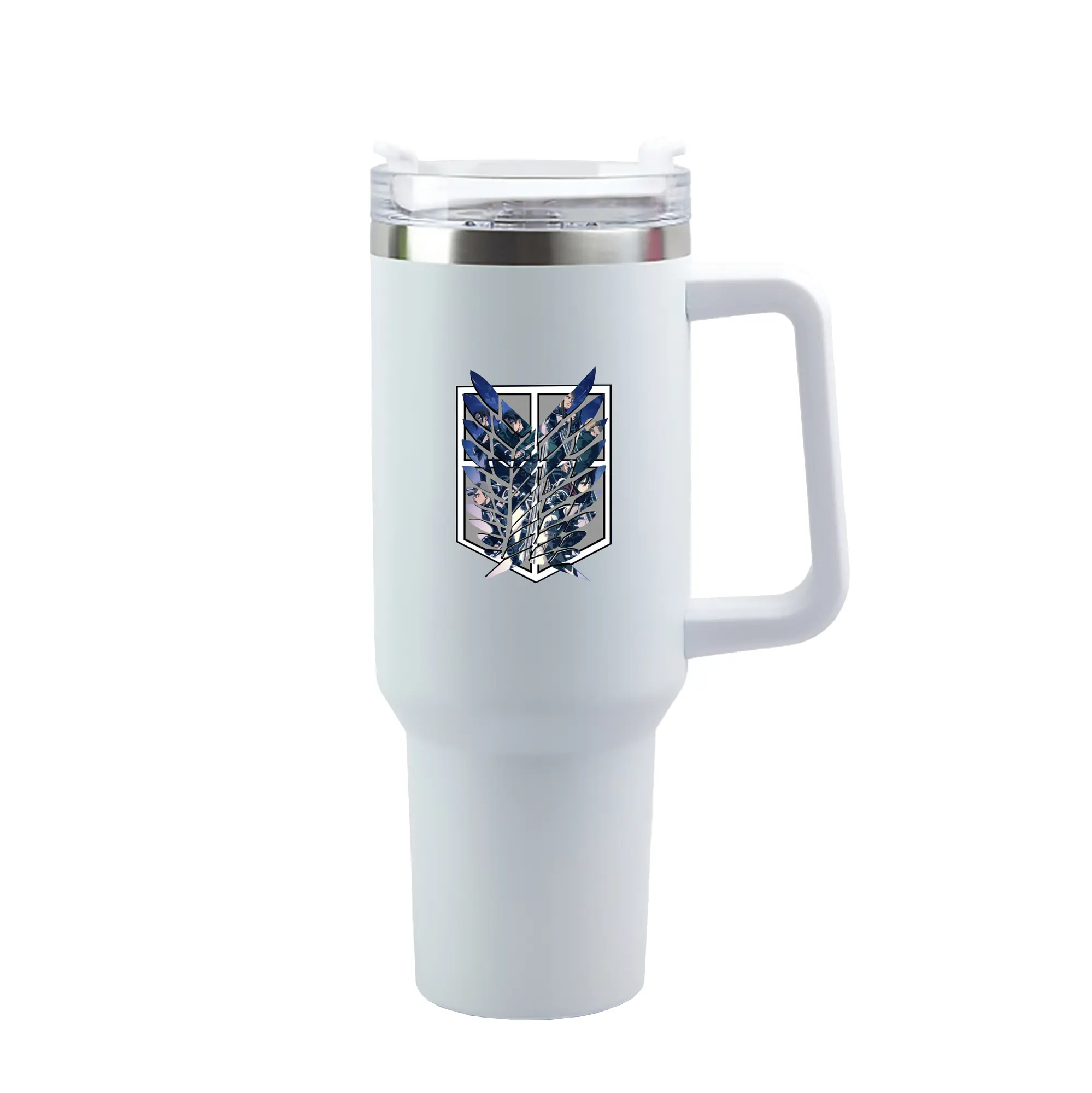 Attack on Titan Survey Corps Wings of Freedom DIY - 40oz Handle Car Tumbler – Durable Stainless Steel Travel Mug With UV Print – Double Wall Insulated, Fits Most Car Cup Holders