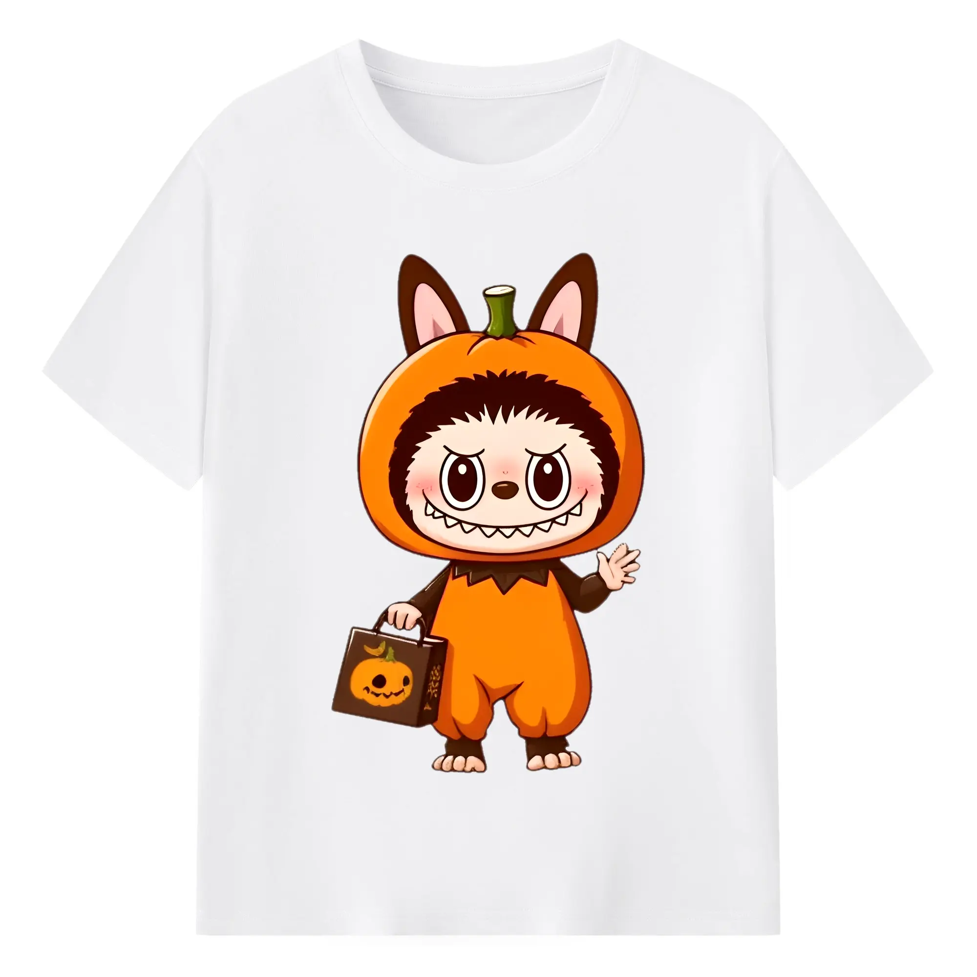 Labubu Cute Halloween Pumpkin Cartoon DIY - 180g Cotton T-Shirt With Front Heat Transfer Print – Soft, Lightweight, Fitted Design – Comfortable Casual Wear For Sports & Everyday Use