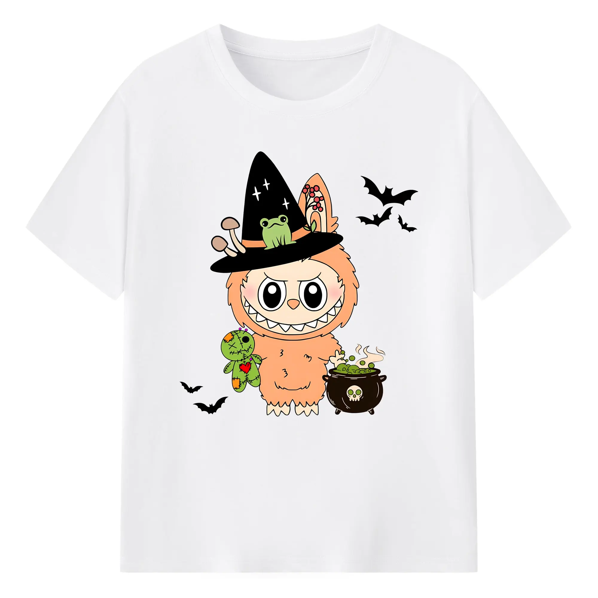 Labubu Halloween Cute Gothic Witch Cartoon DIY - 180g Cotton T-Shirt With Front Heat Transfer Print – Soft, Lightweight, Fitted Design – Comfortable Casual Wear For Sports & Everyday Use