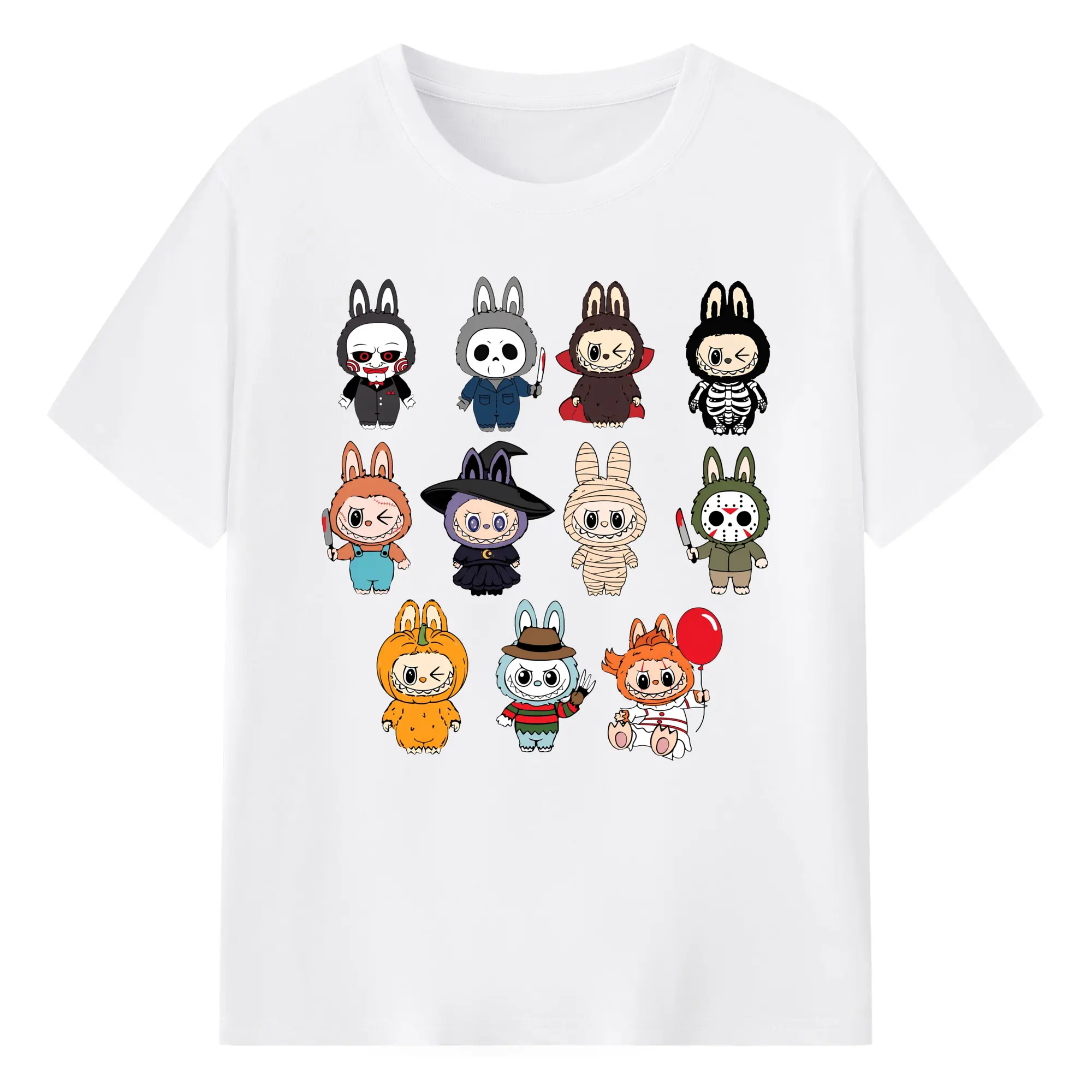 Labubu Cute Horror Movie Characters Collection DIY - 180g Cotton T-Shirt With Front Heat Transfer Print – Soft, Lightweight, Fitted Design – Comfortable Casual Wear For Sports & Everyday Use