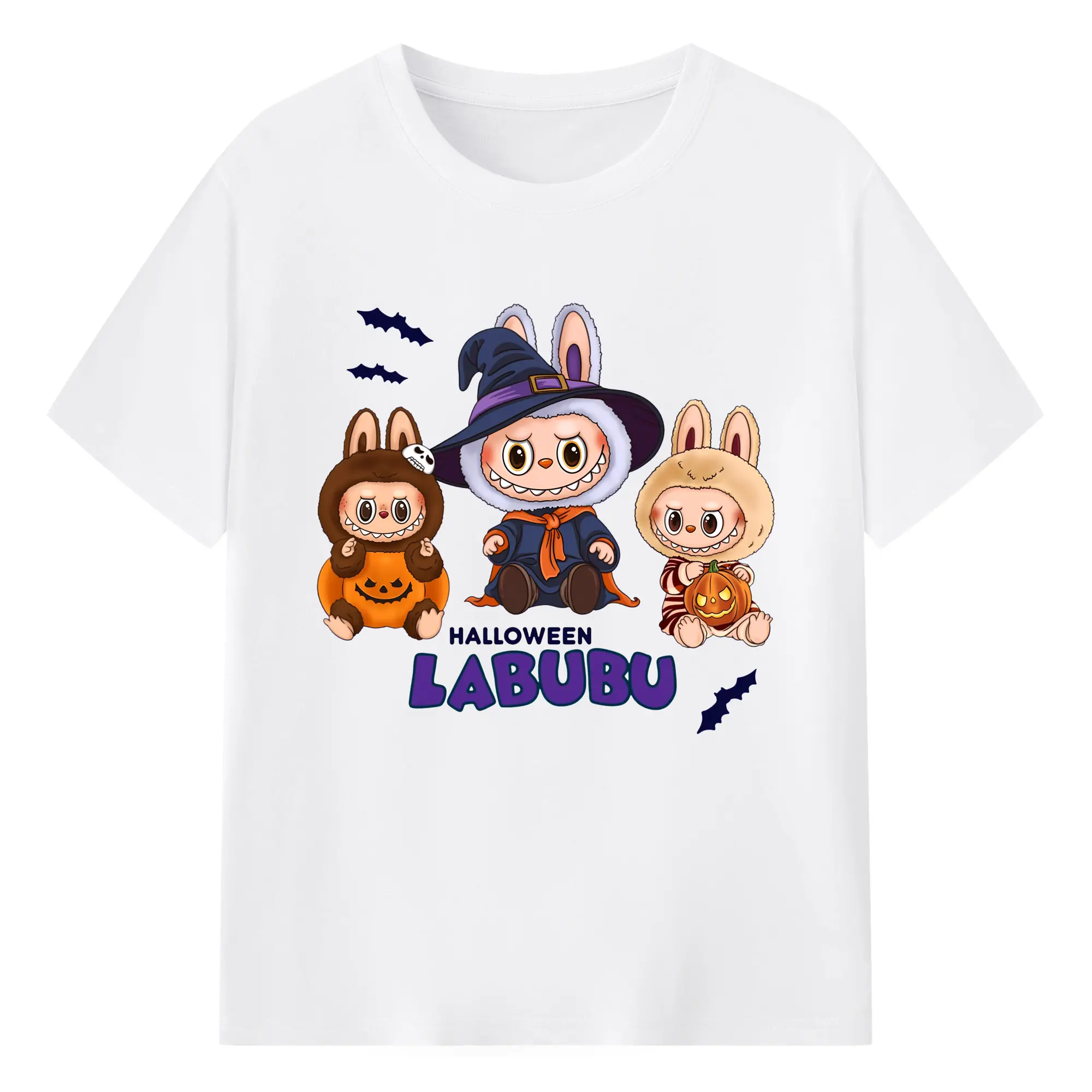 Labubu Halloween Character Collection Trendy DIY - 180g Cotton T-Shirt With Front Heat Transfer Print – Soft, Lightweight, Fitted Design – Comfortable Casual Wear For Sports & Everyday Use