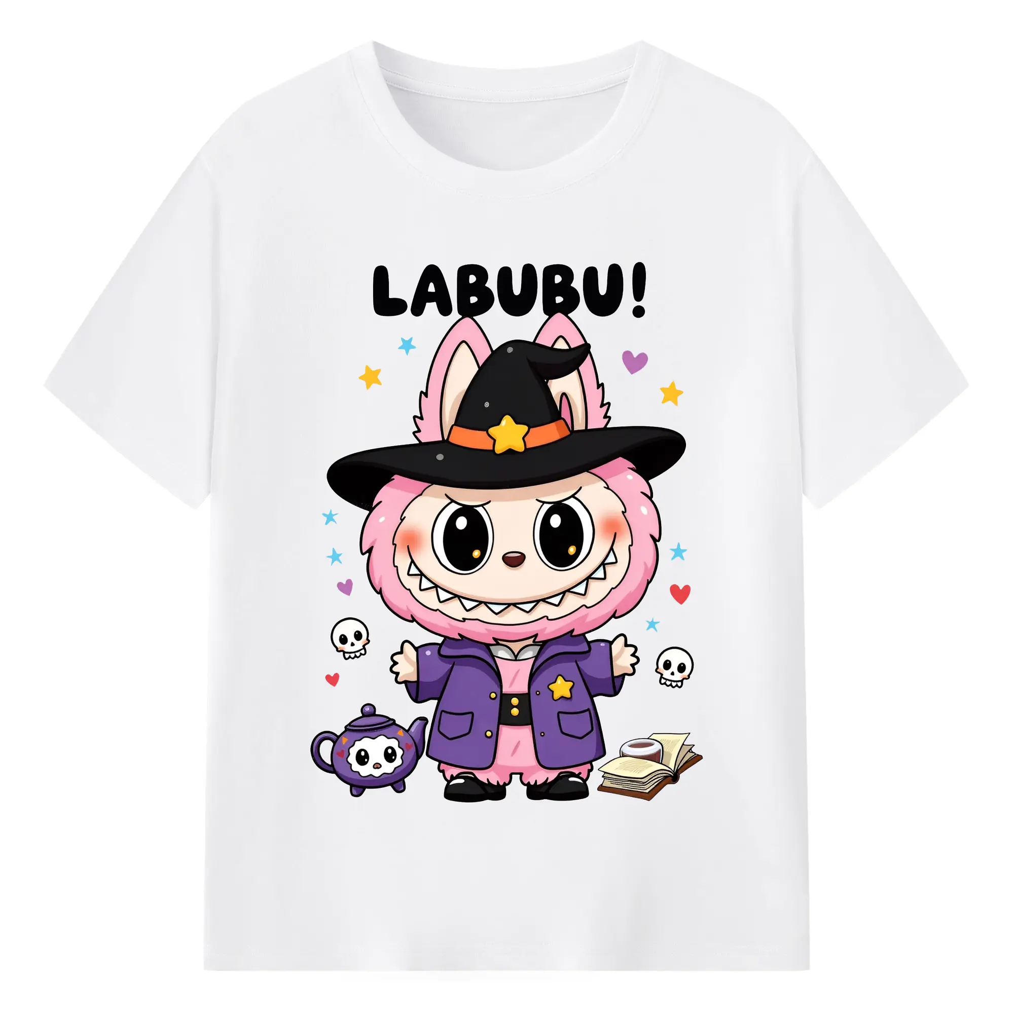 Labubu Cute Magical Witch Cartoon DIY - 180g Cotton T-Shirt With Front Heat Transfer Print – Soft, Lightweight, Fitted Design – Comfortable Casual Wear For Sports & Everyday Use