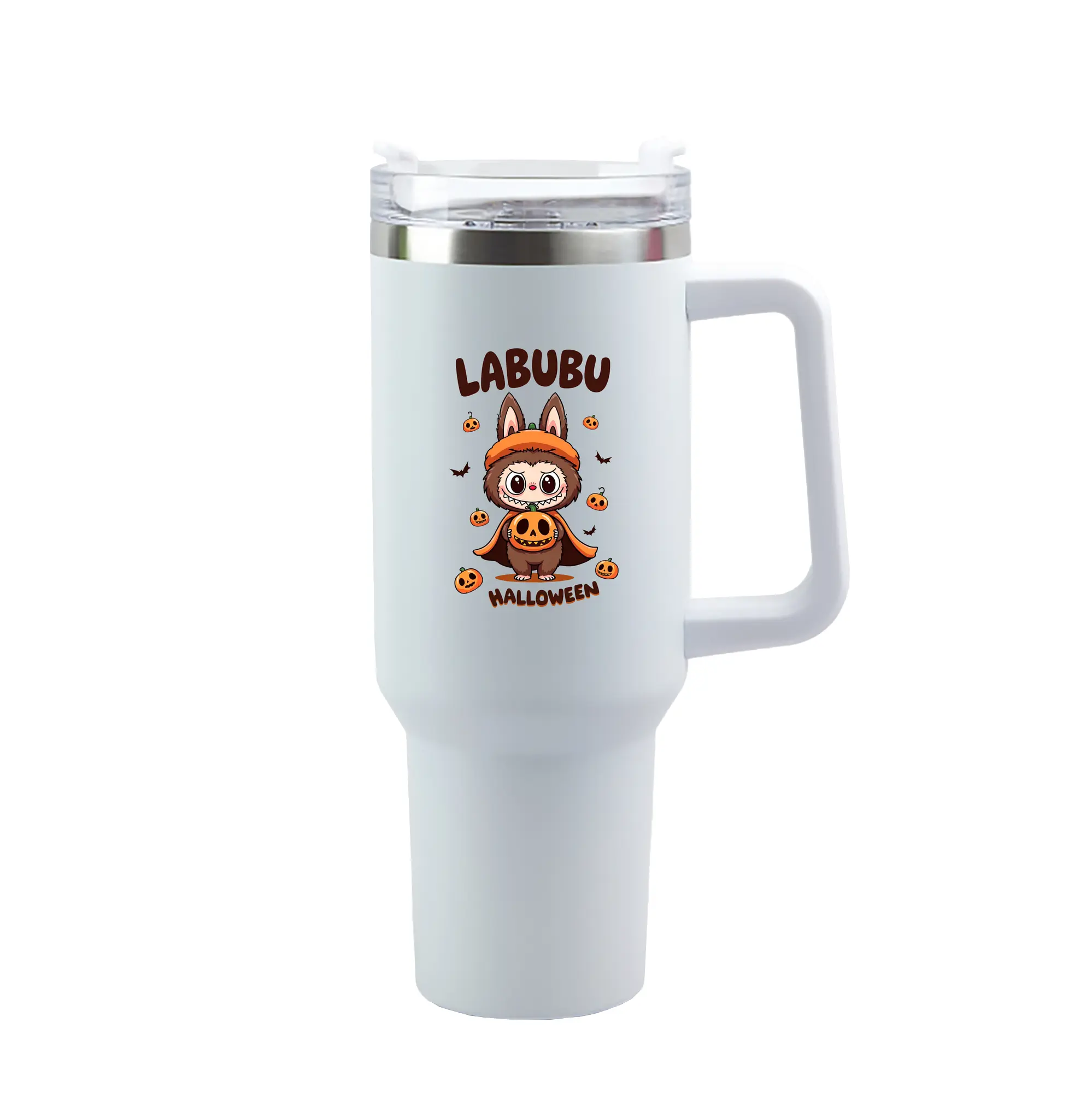 Labubu Halloween Cute Cartoon DIY - 40oz Handle Car Tumbler – Durable Stainless Steel Travel Mug With UV Print – Double Wall Insulated, Fits Most Car Cup Holders