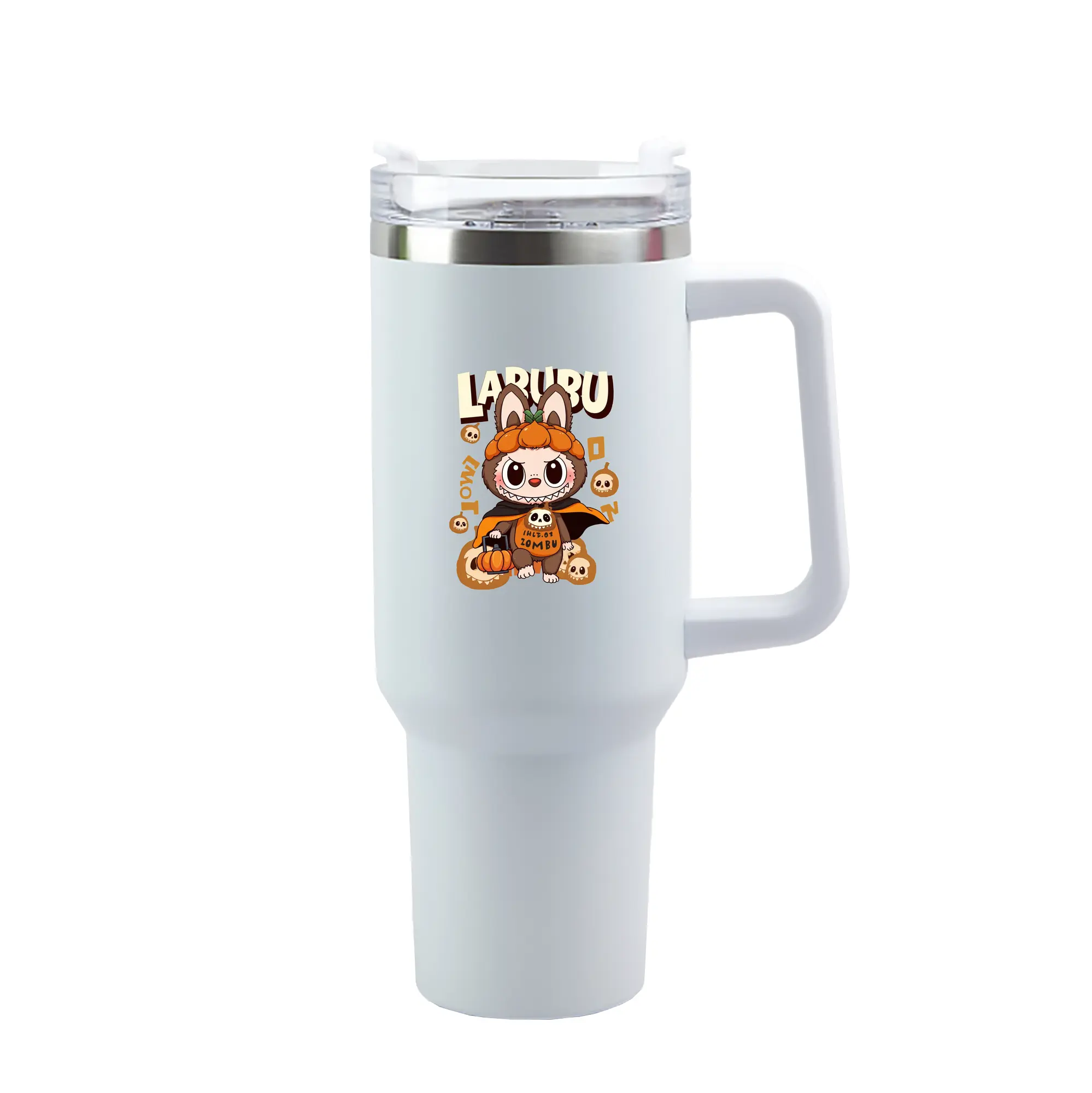 Labubu Halloween Cute Dark Cartoon DIY - 40oz Handle Car Tumbler – Durable Stainless Steel Travel Mug With UV Print – Double Wall Insulated, Fits Most Car Cup Holders