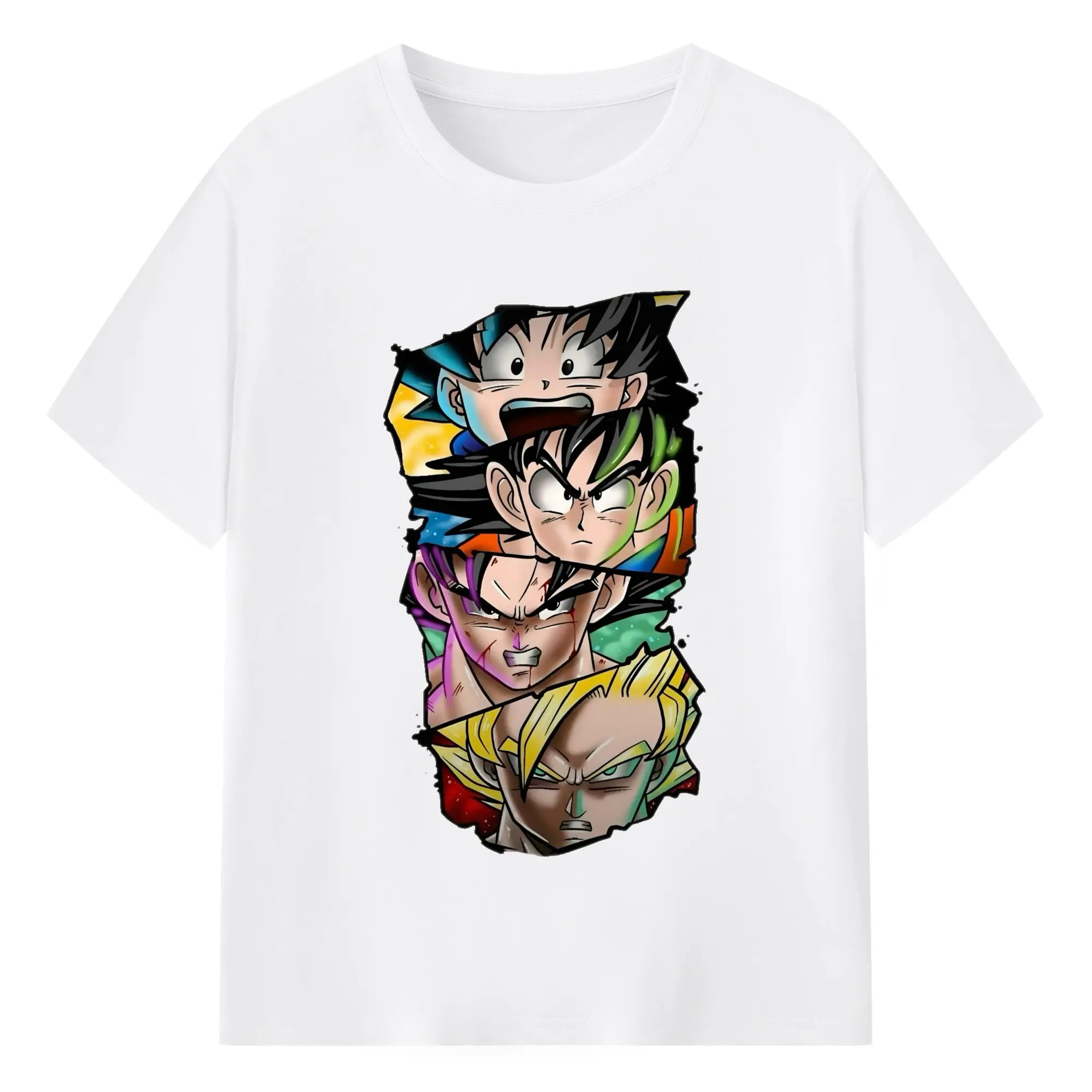 Dragon Ball Goku Multiple Forms DIY Shirt - 180g Cotton T-Shirt With Front Heat Transfer Print – Soft, Lightweight, Fitted Design – Comfortable Casual Wear For Sports & Everyday Use