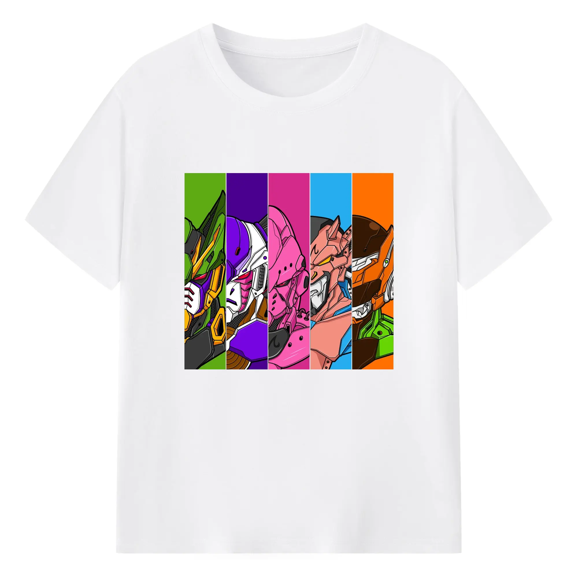 Dragon Ball x Gundam Characters DIY Shirt - 180g Cotton T-Shirt With Front Heat Transfer Print – Soft, Lightweight, Fitted Design – Comfortable Casual Wear For Sports & Everyday Use