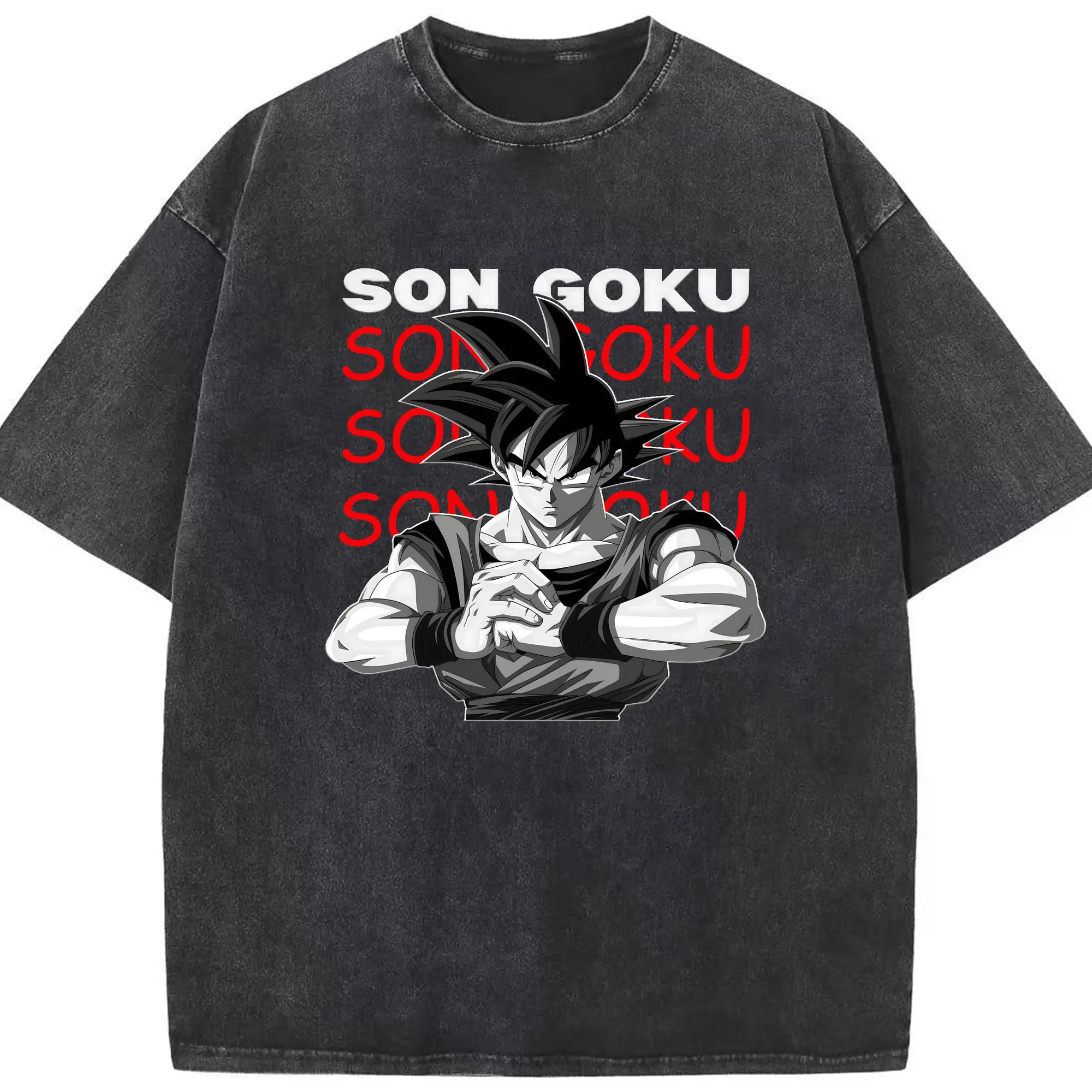 Dragon Ball Son Goku Classic Pose DIY Shirt - Washed Vintage Look 230g Cotton Oversized T-Shirt With Front Heat Transfer Print – Soft, Lightweight, Stylish Fit – Comfortable Casual Wear For Sports & Everyday Use