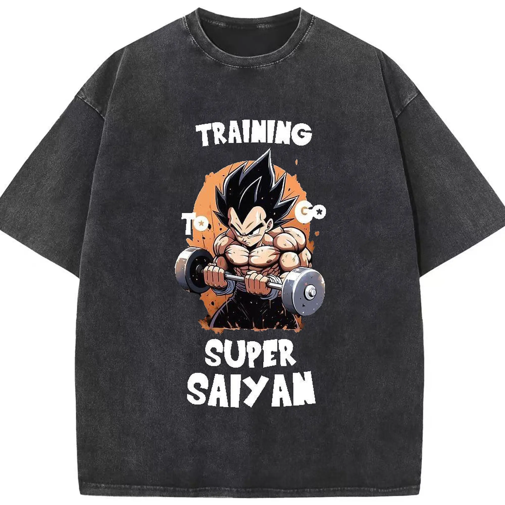 Dragon Ball Vegeta Training Super Saiyan DIY Shirt - Washed Vintage Look 230g Cotton Oversized T-Shirt With Front Heat Transfer Print – Soft, Lightweight, Stylish Fit – Comfortable Casual Wear For Sports & Everyday Use