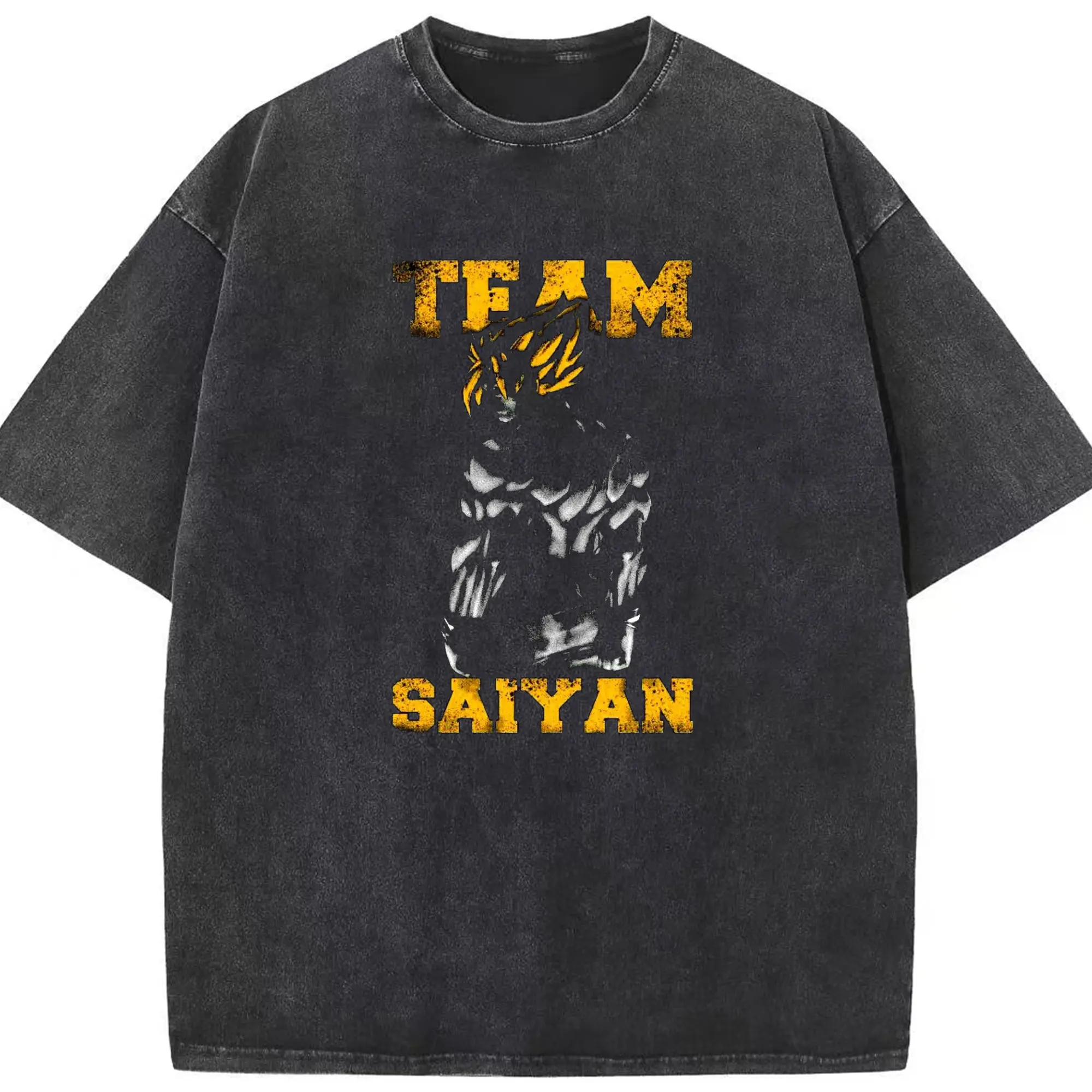 Dragon Ball Team Saiyan Vintage Style DIY Shirt - Washed Vintage Look 230g Cotton Oversized T-Shirt With Front Heat Transfer Print – Soft, Lightweight, Stylish Fit – Comfortable Casual Wear For Sports & Everyday Use